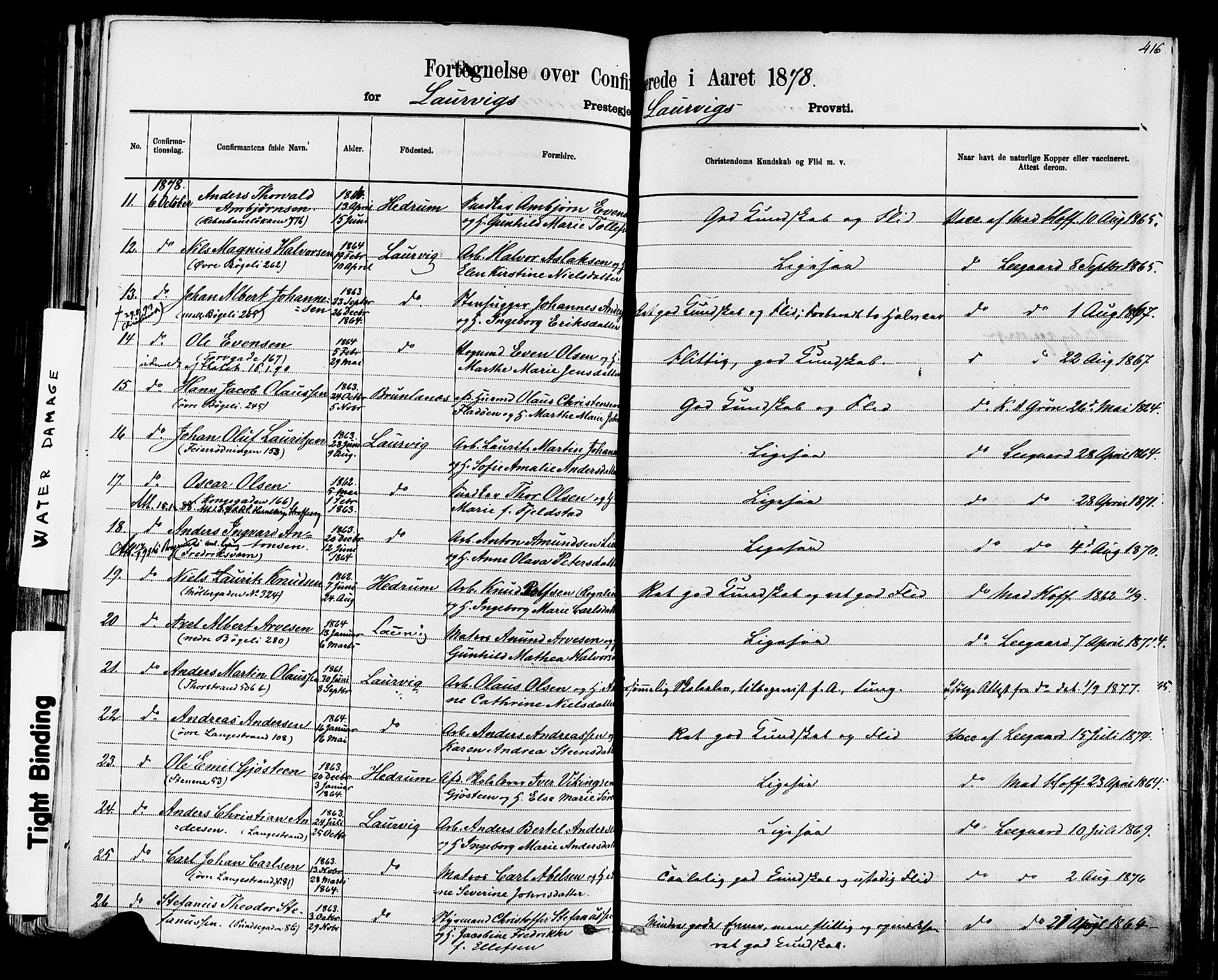 Larvik kirkebøker, AV/SAKO-A-352/F/Fa/L0006: Parish register (official) no. I 6, 1871-1883, p. 416