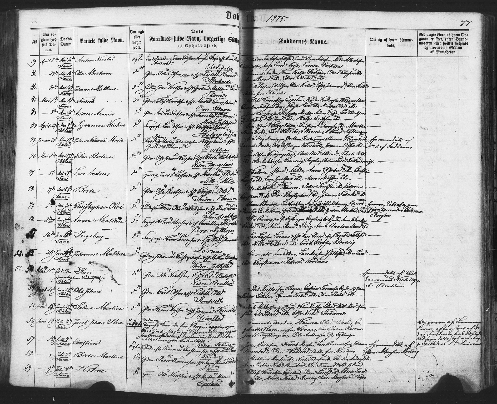 Fana Sokneprestembete, AV/SAB-A-75101/H/Haa/Haaa/L0012: Parish register (official) no. A 12, 1862-1878, p. 77