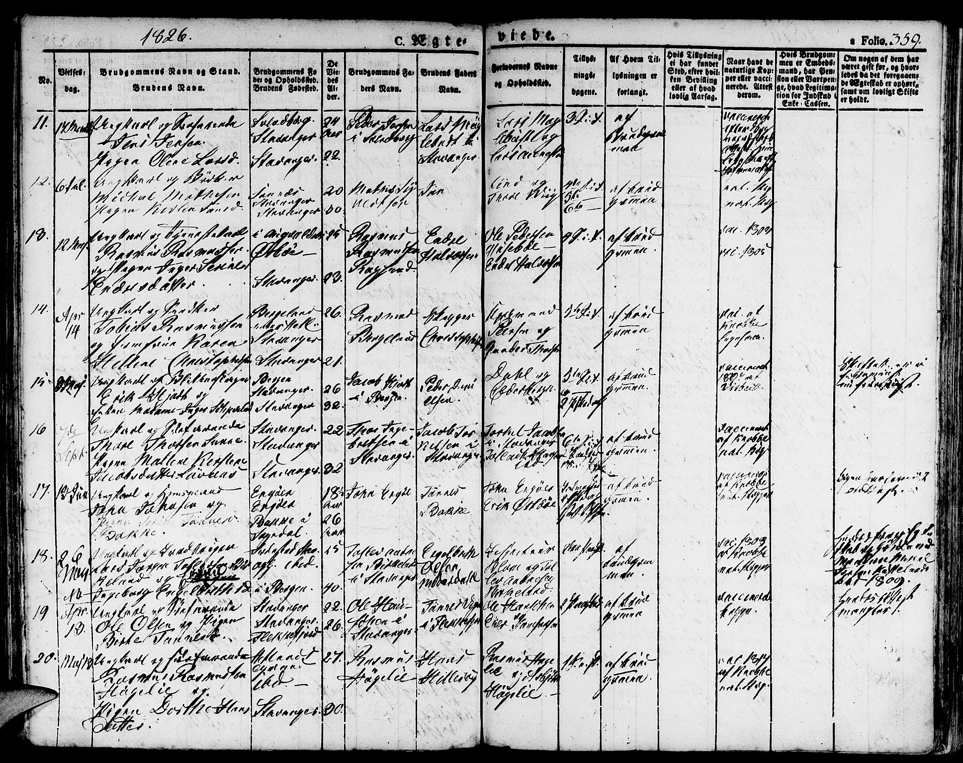 Domkirken sokneprestkontor, SAST/A-101812/001/30/30BA/L0009: Parish register (official) no. A 9, 1821-1832, p. 359