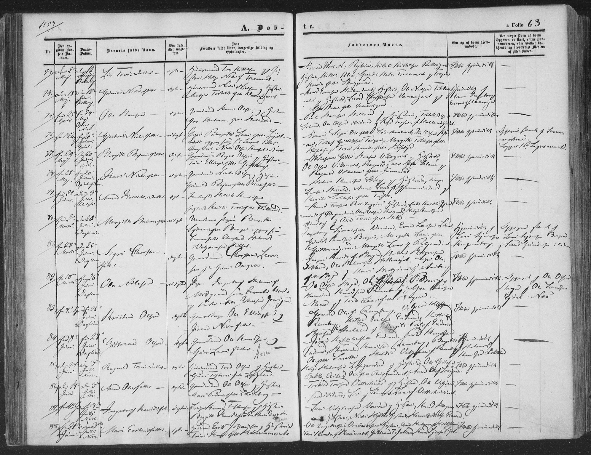 Rollag kirkebøker, SAKO/A-240/F/Fa/L0008: Parish register (official) no. I 8, 1847-1860, p. 63