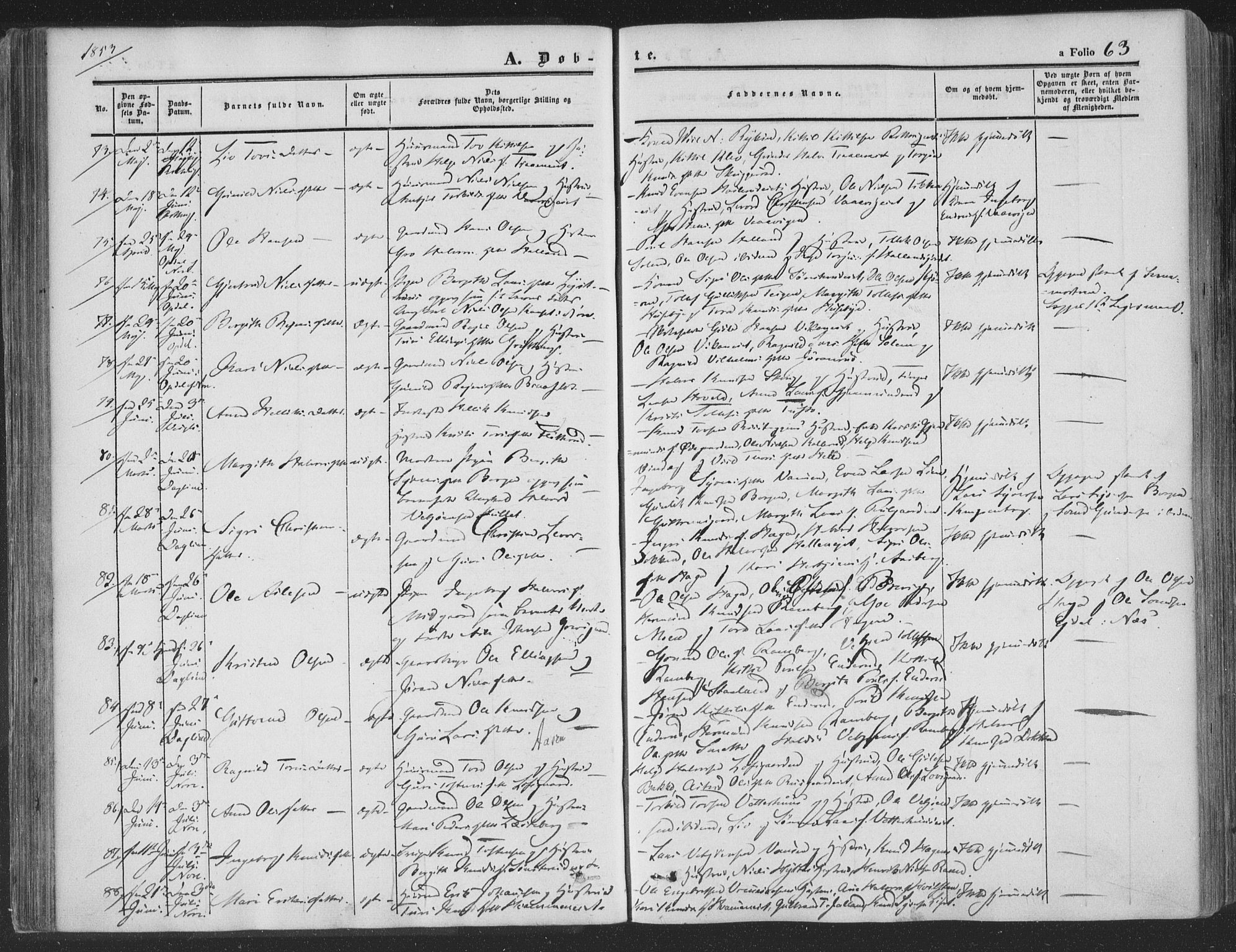 Rollag kirkebøker, AV/SAKO-A-240/F/Fa/L0008: Parish register (official) no. I 8, 1847-1860, p. 63