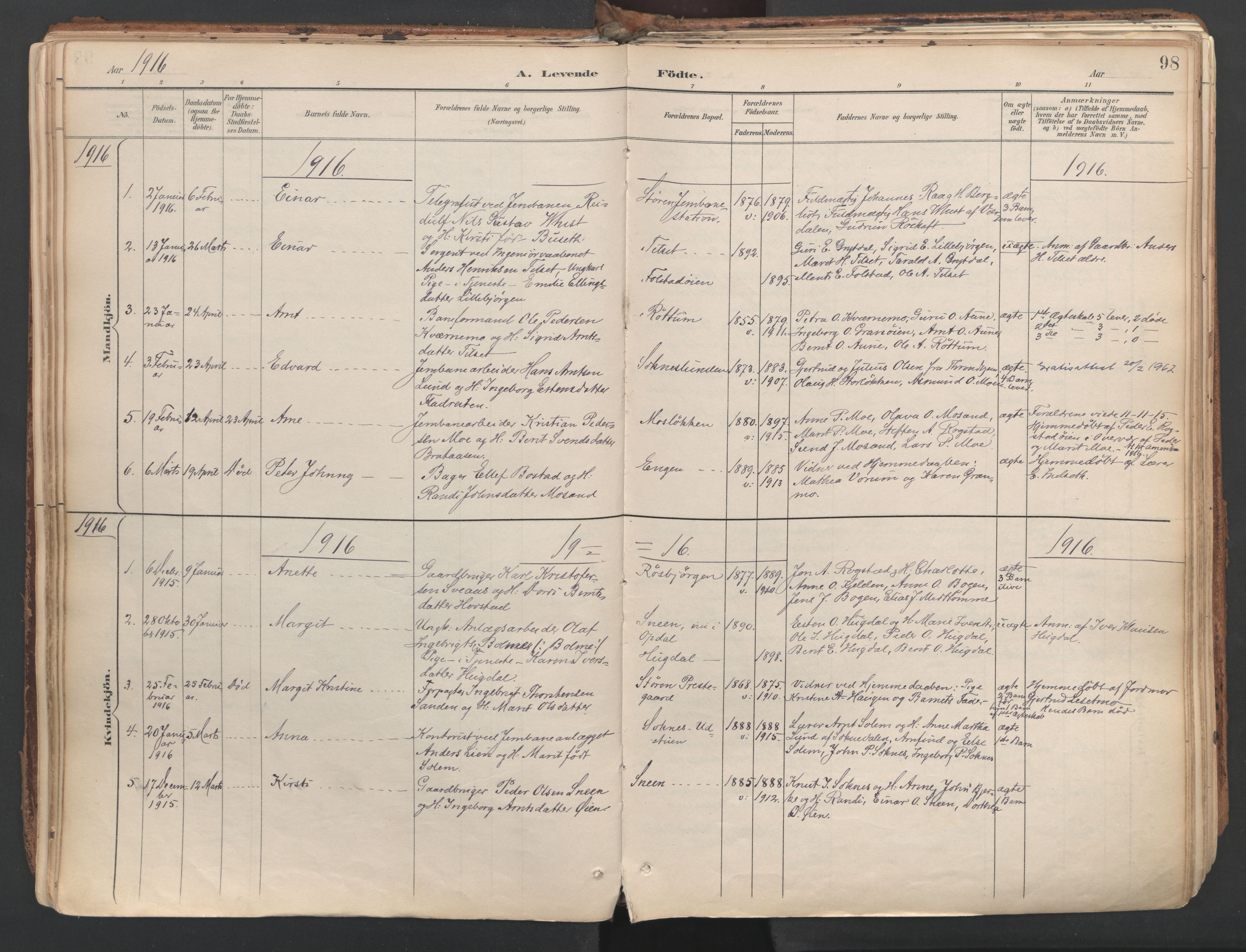 Ministerialprotokoller, klokkerbøker og fødselsregistre - Sør-Trøndelag, SAT/A-1456/687/L1004: Parish register (official) no. 687A10, 1891-1923, p. 98