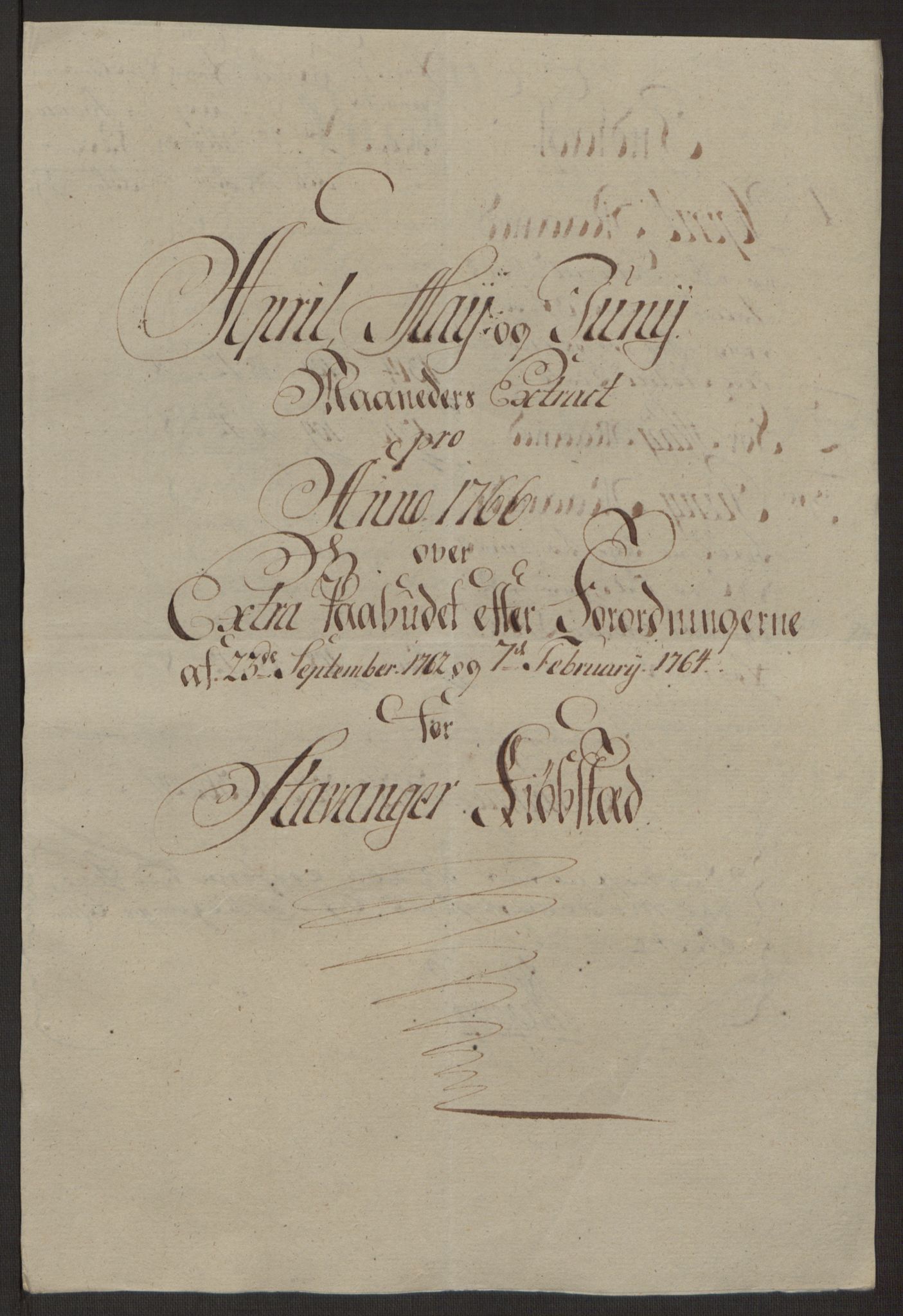 Rentekammeret inntil 1814, Reviderte regnskaper, Byregnskaper, AV/RA-EA-4066/R/Ro/L0305/0001: [O6] Kontribusjonsregnskap / Ekstraskatt, 1762-1768, p. 184