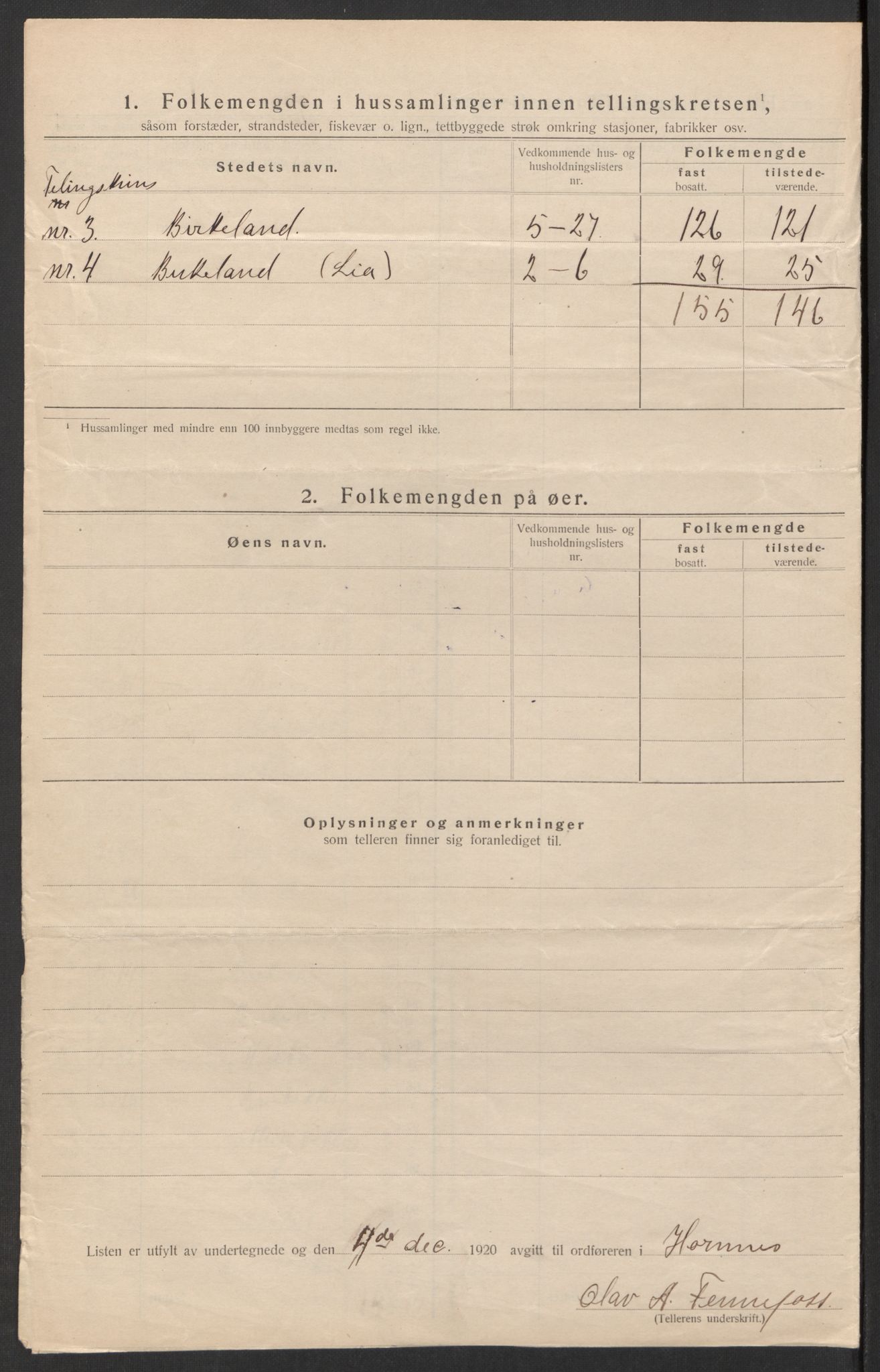 SAK, 1920 census for Hornnes, 1920, p. 19