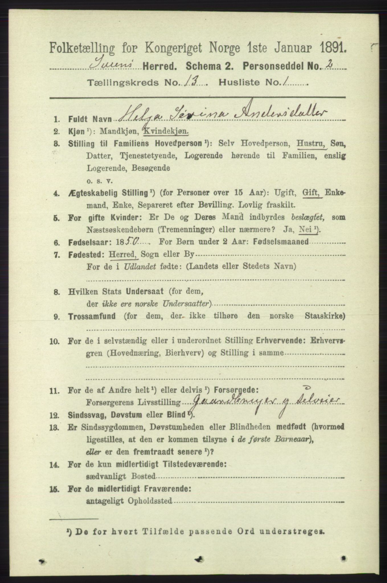 RA, 1891 census for 1216 Sveio, 1891, p. 3669