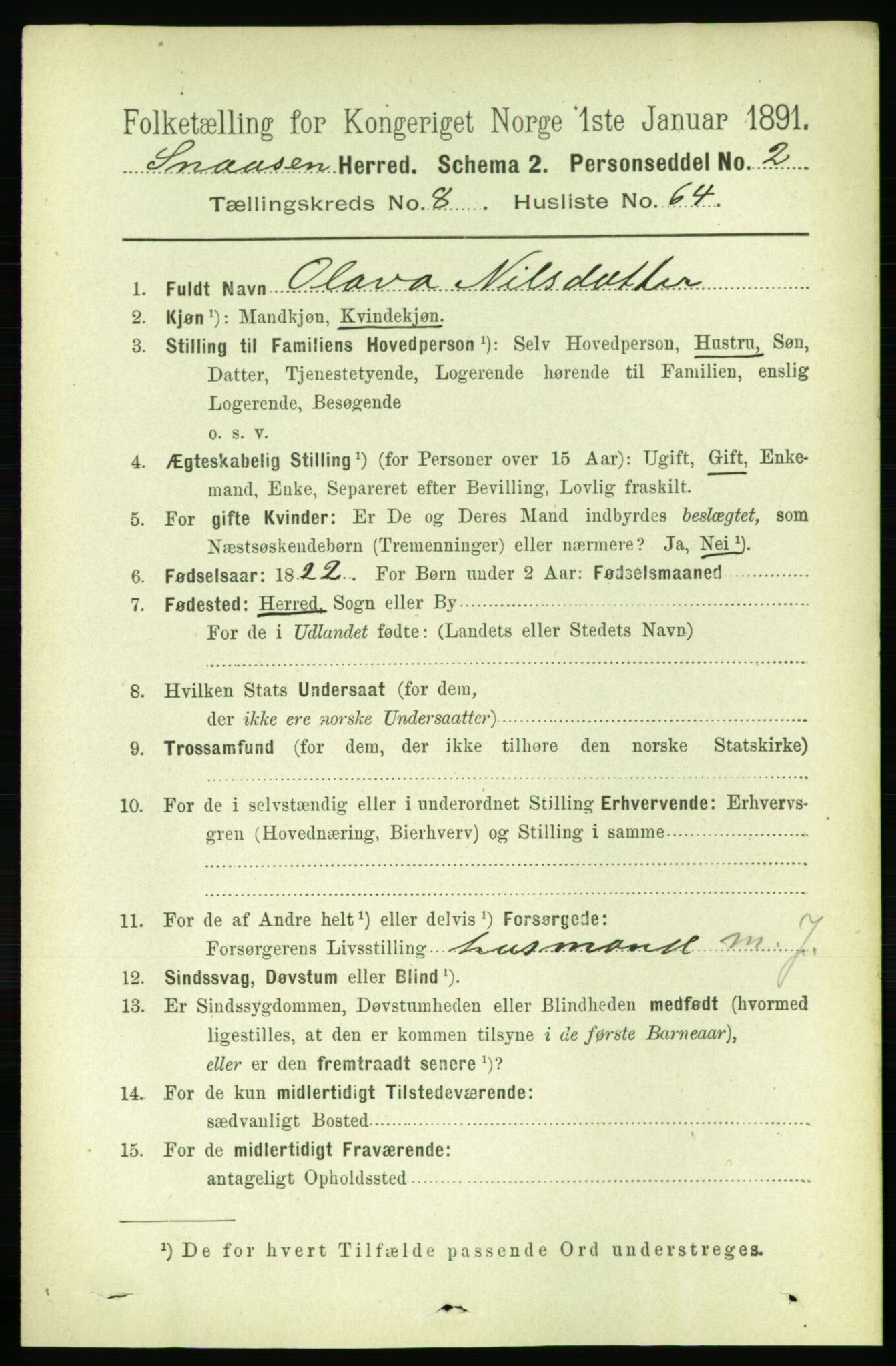 RA, 1891 census for 1736 Snåsa, 1891, p. 3061