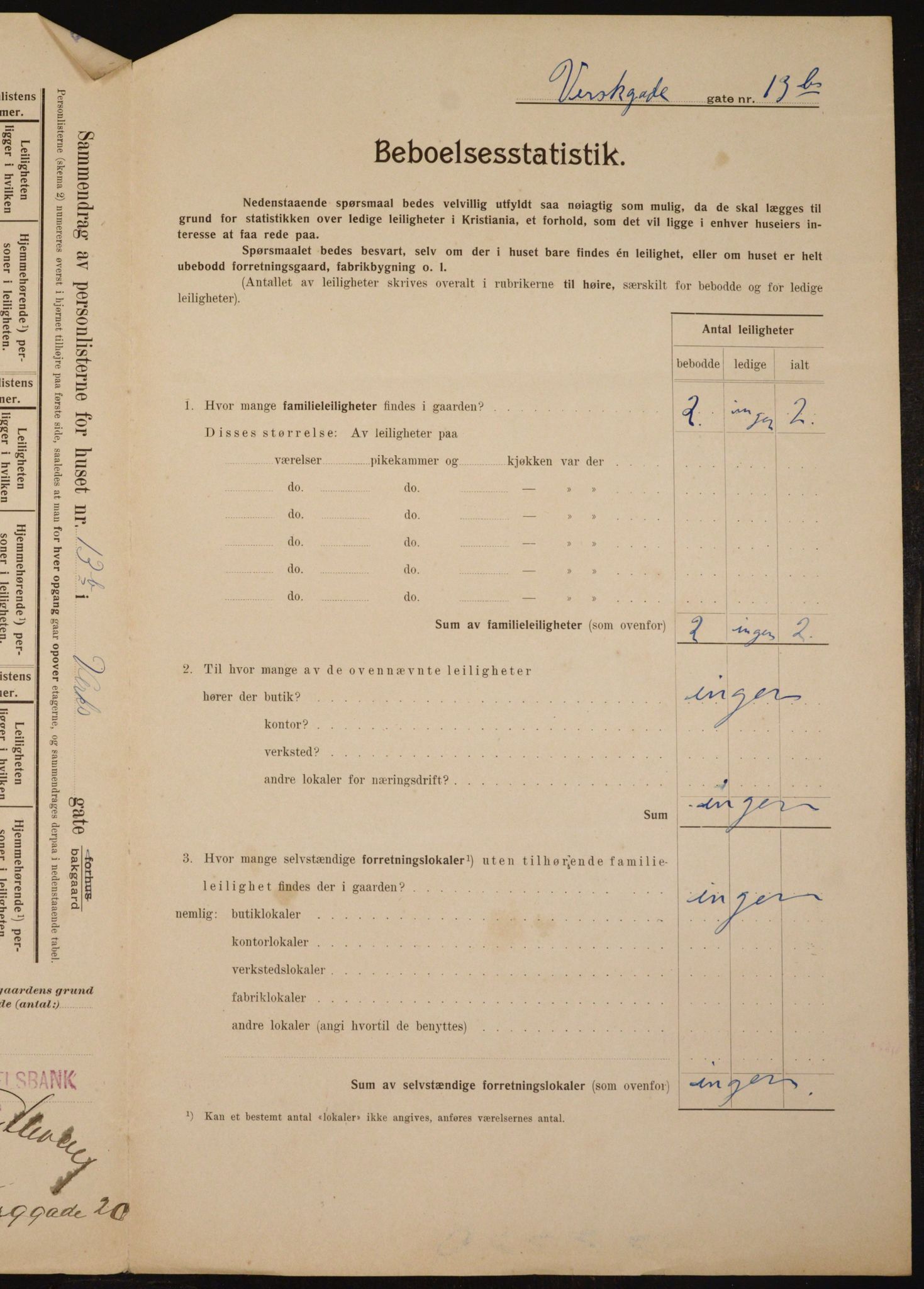 OBA, Municipal Census 1910 for Kristiania, 1910, p. 115600