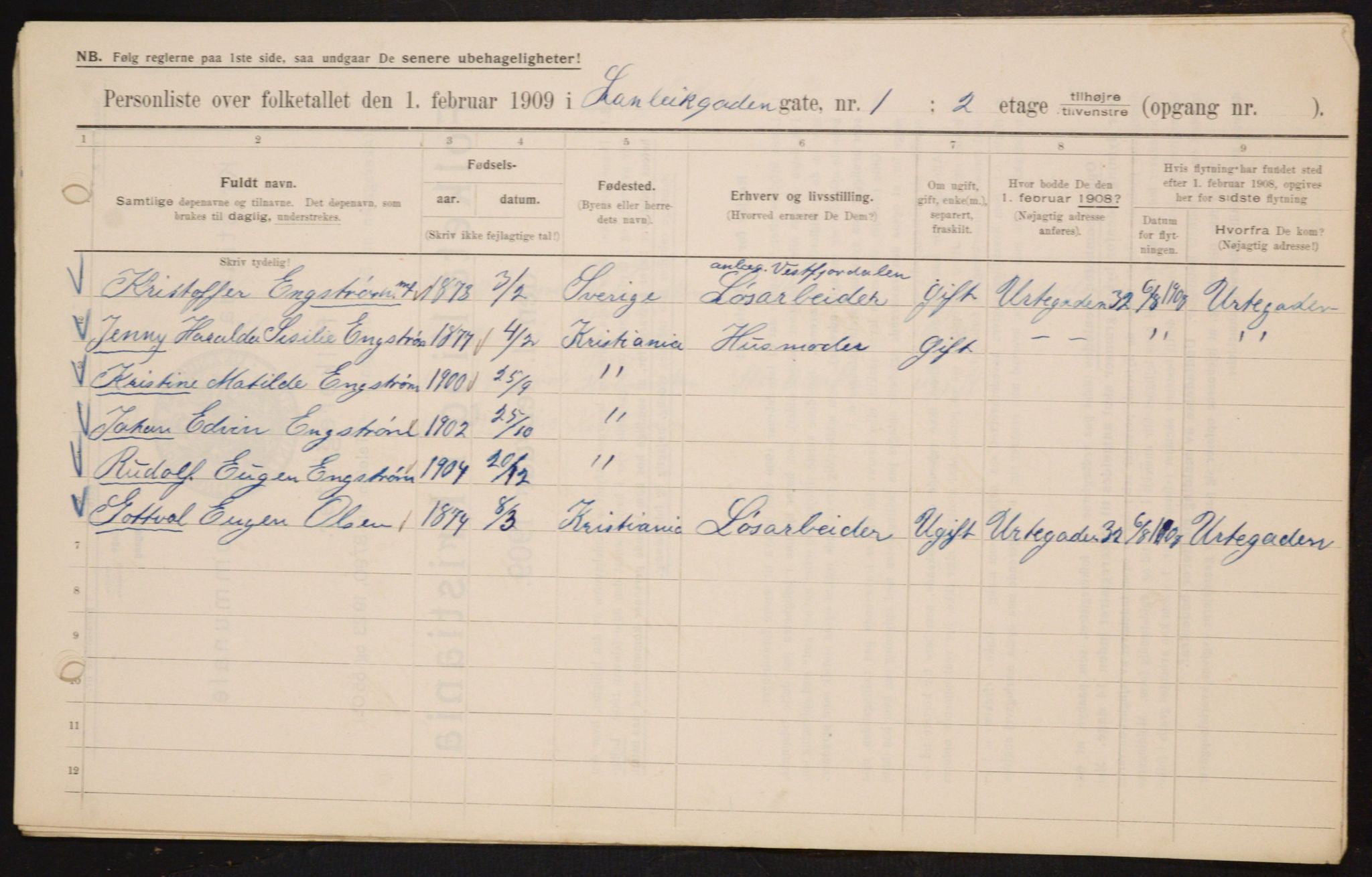 OBA, Municipal Census 1909 for Kristiania, 1909, p. 51958