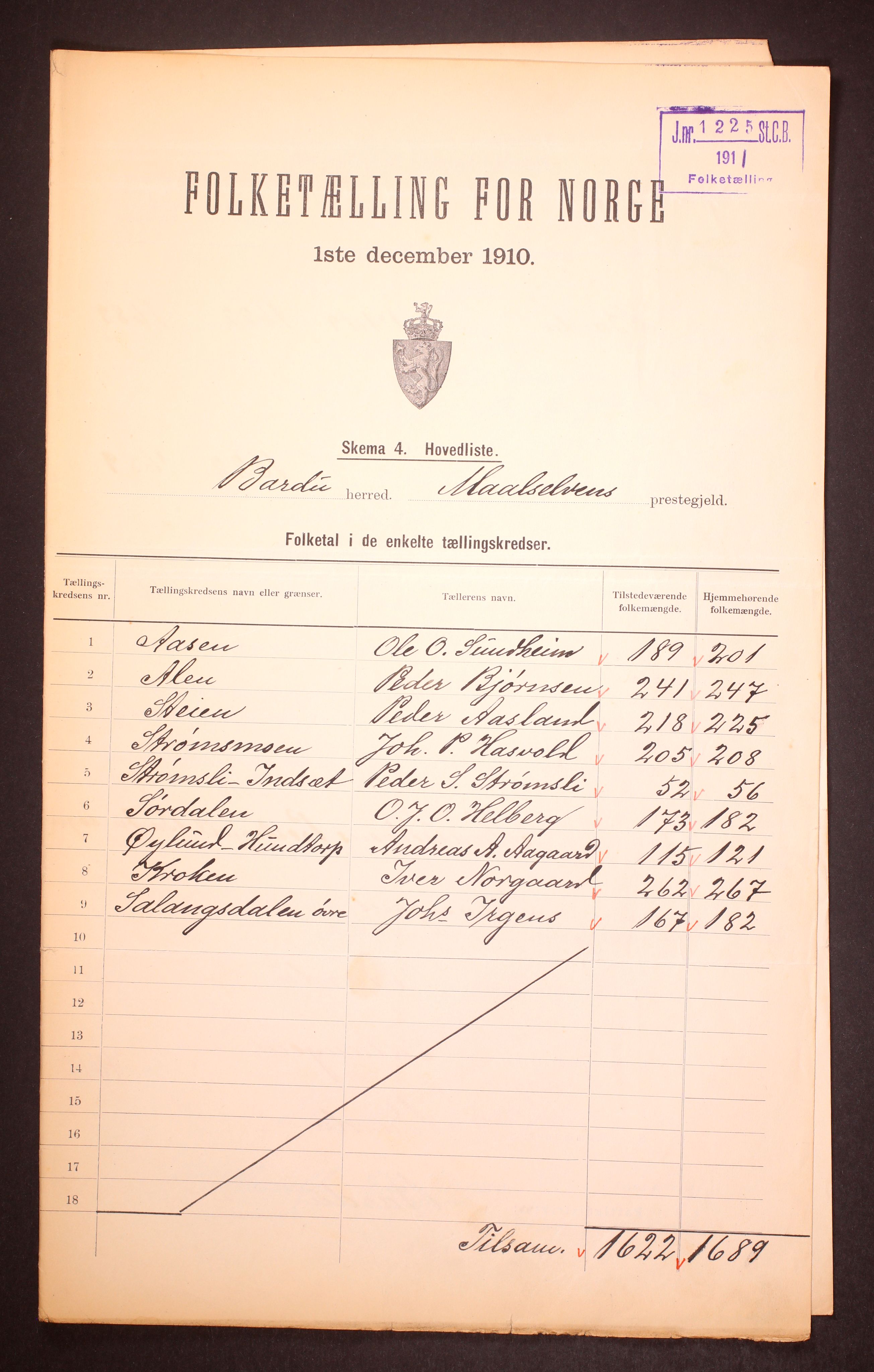 RA, 1910 census for Bardu, 1910, p. 2