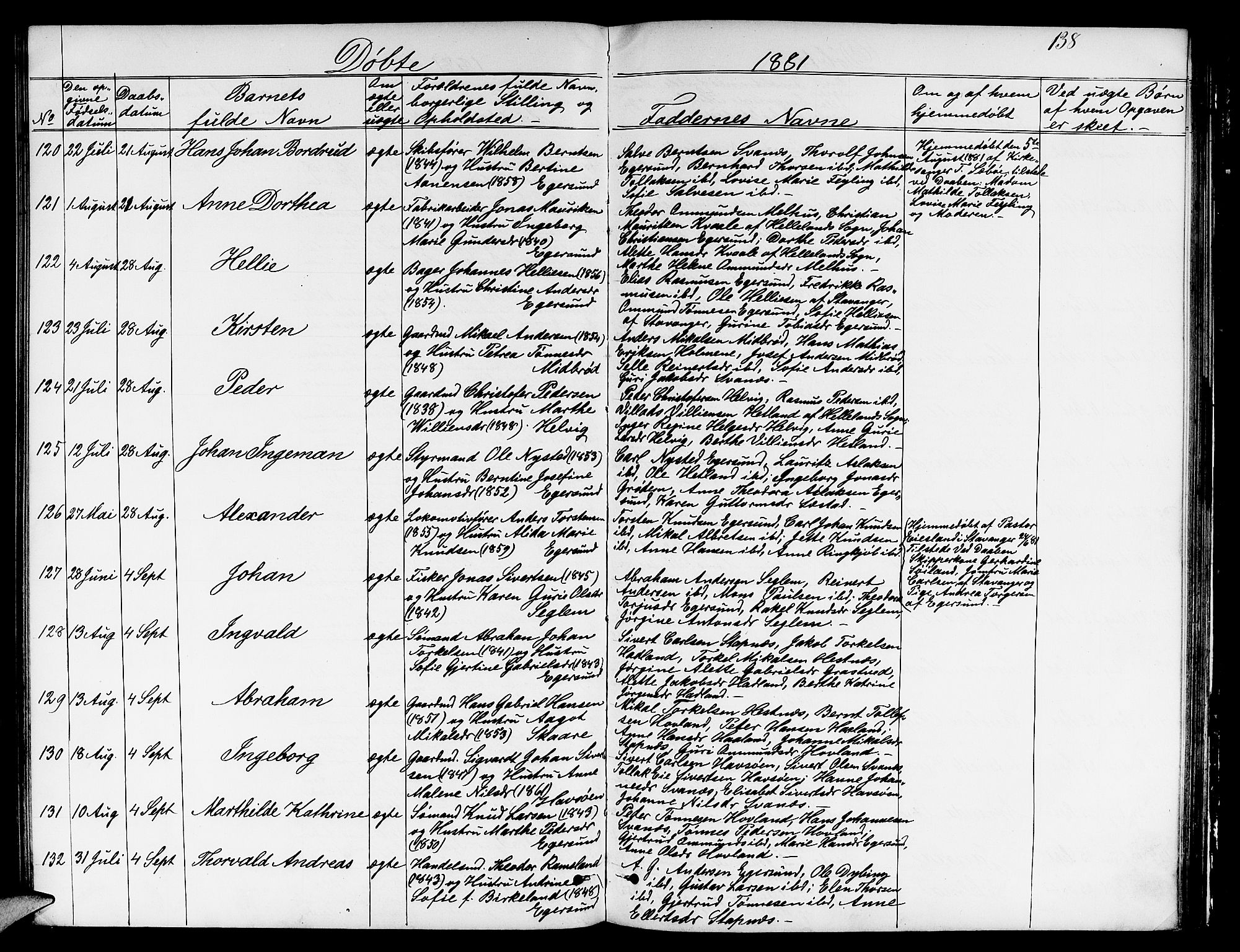 Eigersund sokneprestkontor, AV/SAST-A-101807/S09/L0005: Parish register (copy) no. B 5, 1872-1881, p. 138