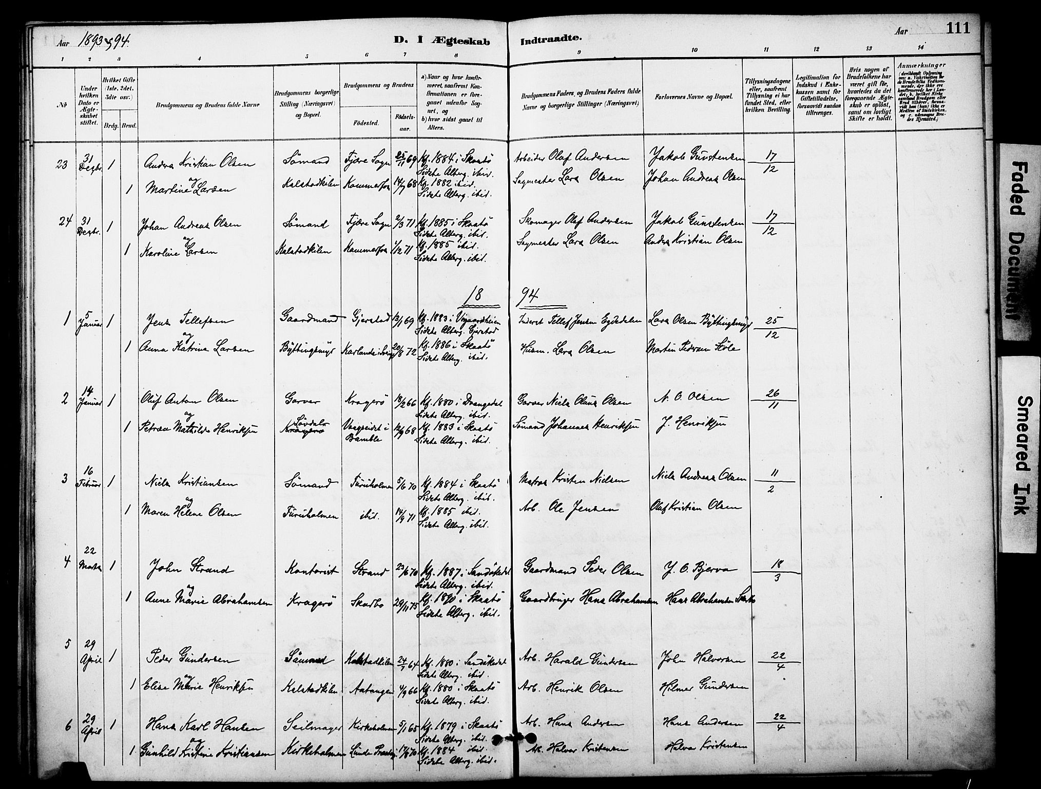 Skåtøy kirkebøker, SAKO/A-304/F/Fa/L0003: Parish register (official) no. I 3, 1884-1899, p. 111
