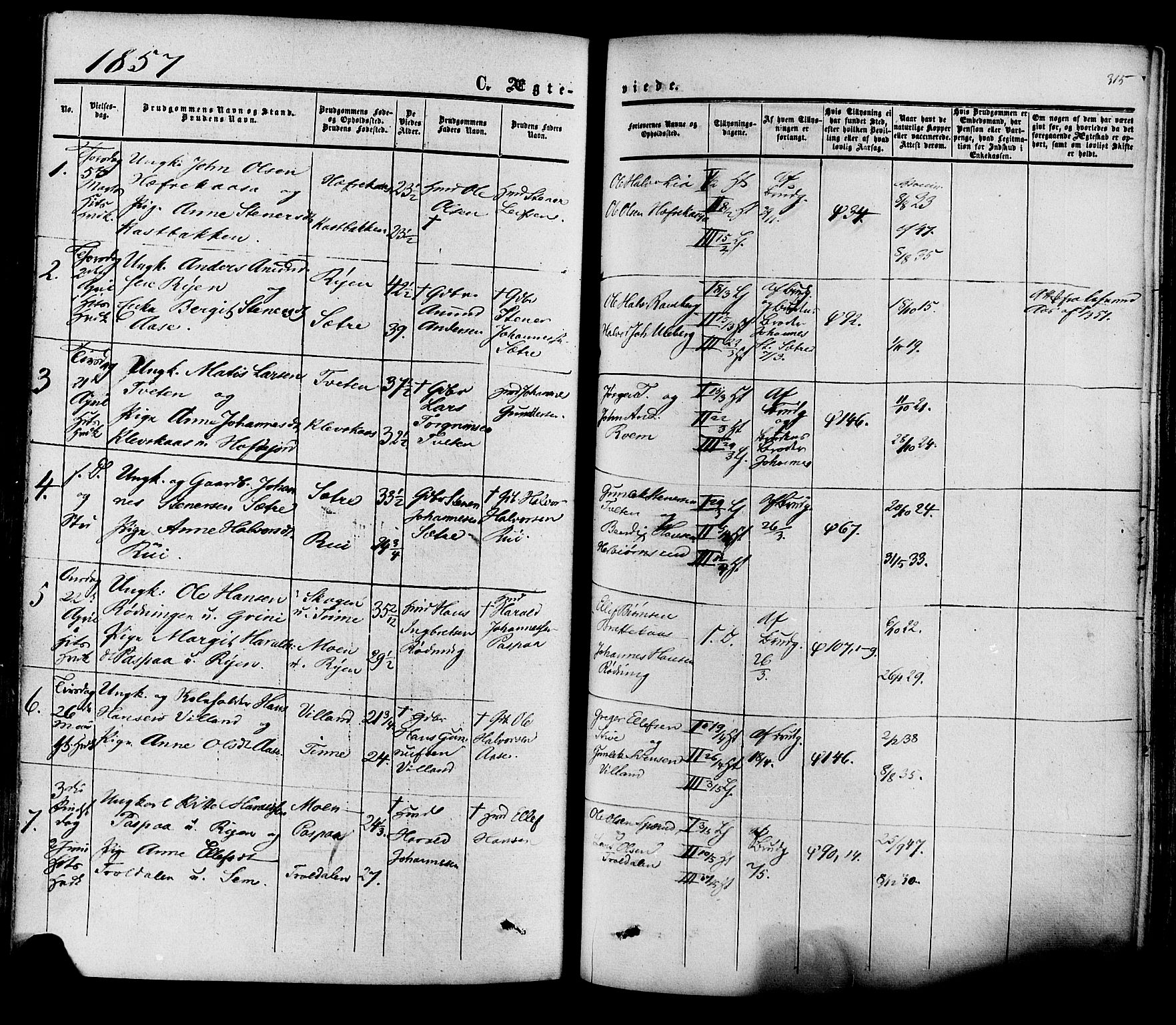 Heddal kirkebøker, SAKO/A-268/F/Fa/L0007: Parish register (official) no. I 7, 1855-1877, p. 315