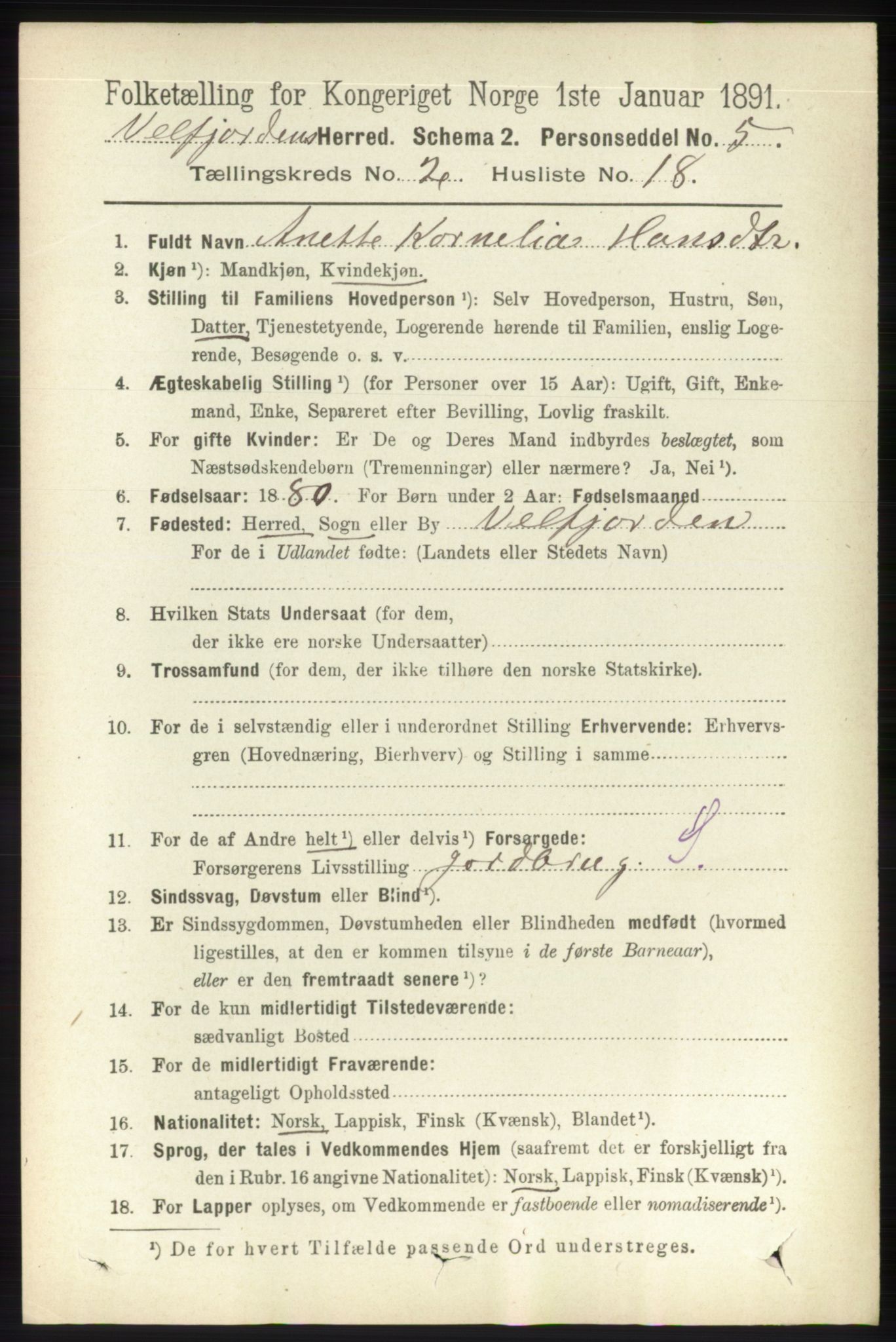 RA, 1891 census for 1813 Velfjord, 1891, p. 666