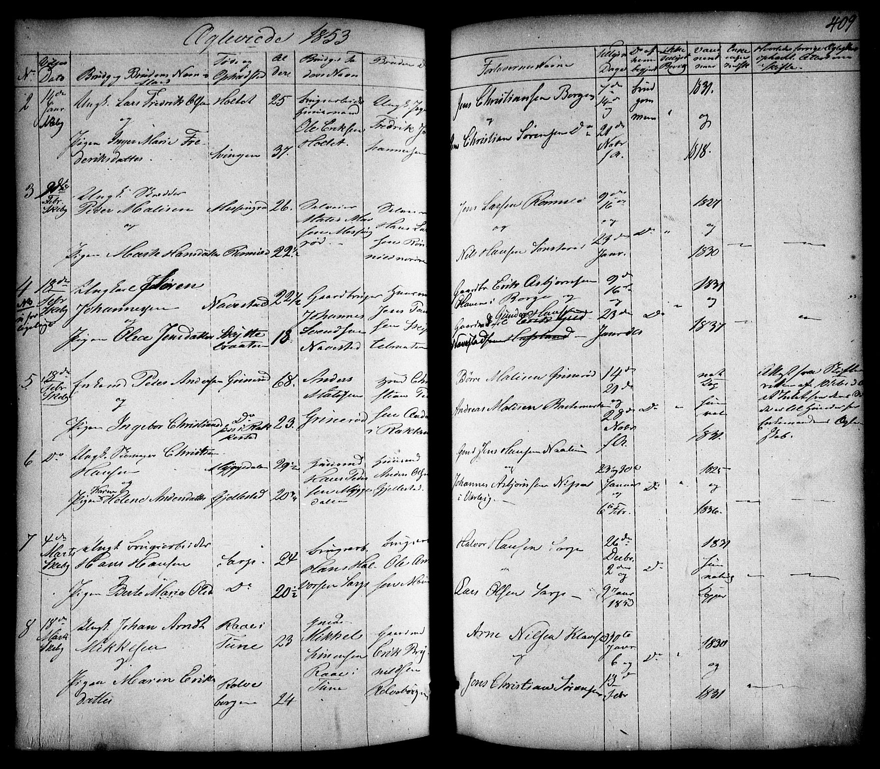 Skjeberg prestekontor Kirkebøker, AV/SAO-A-10923/F/Fa/L0006: Parish register (official) no. I 6, 1846-1858, p. 409