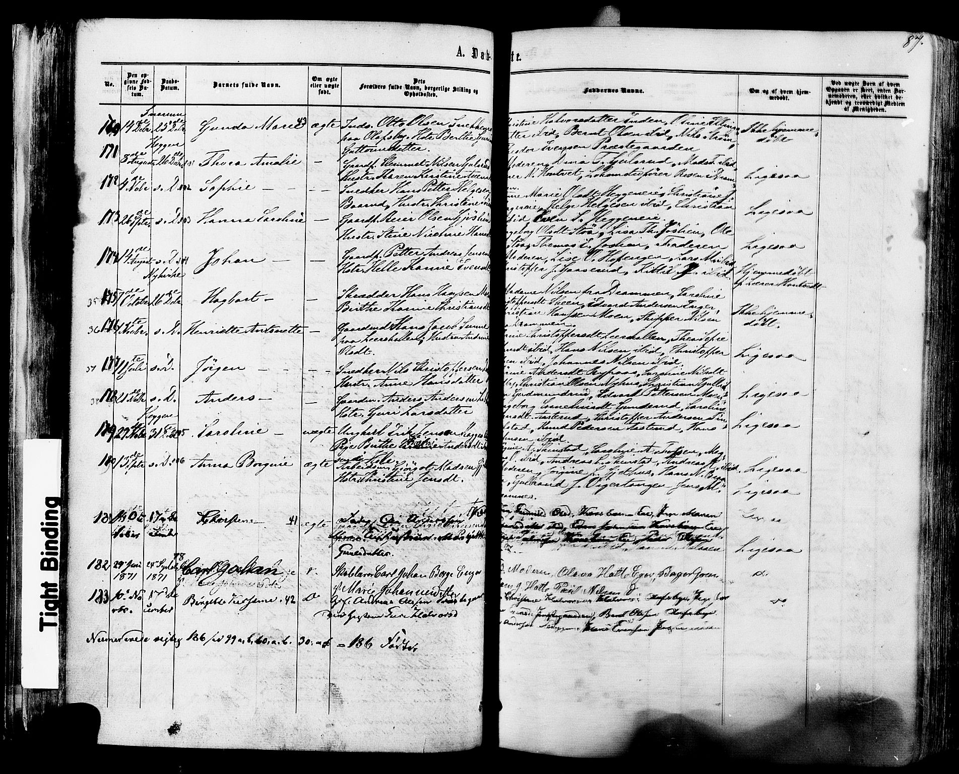 Modum kirkebøker, SAKO/A-234/F/Fa/L0010: Parish register (official) no. 10, 1865-1876, p. 87