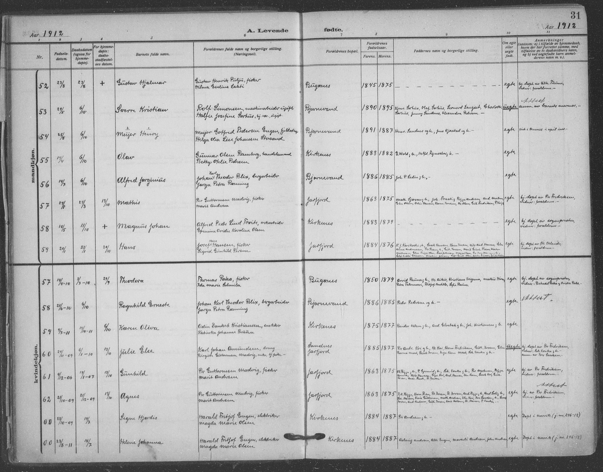 Sør-Varanger sokneprestkontor, AV/SATØ-S-1331/H/Ha/L0005kirke: Parish register (official) no. 5, 1909-1919, p. 31