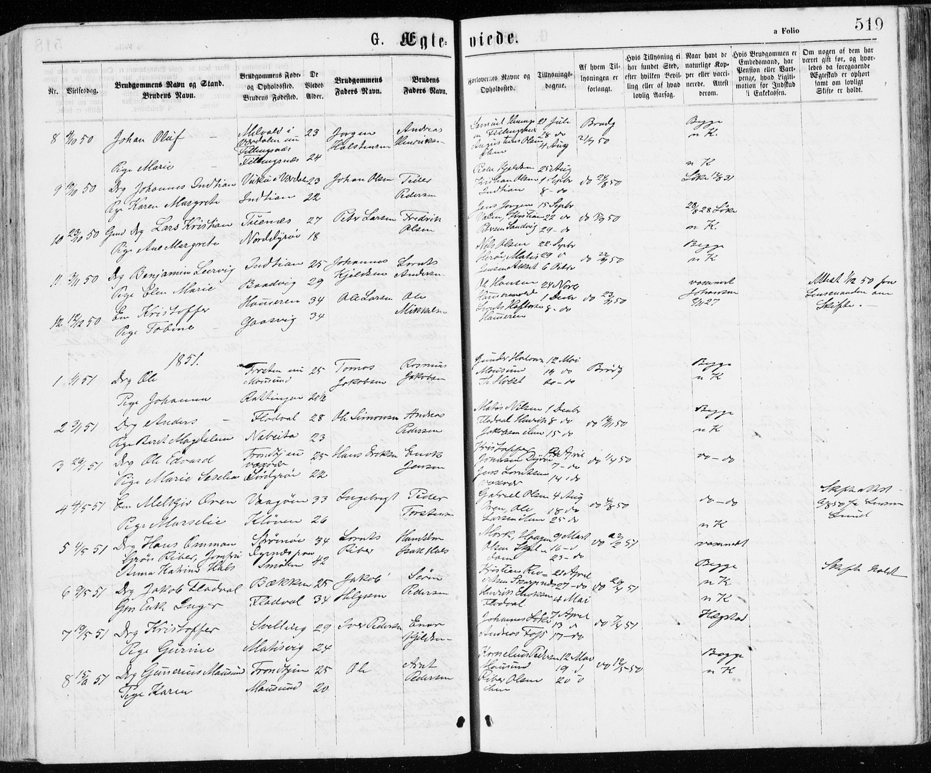 Ministerialprotokoller, klokkerbøker og fødselsregistre - Sør-Trøndelag, SAT/A-1456/640/L0576: Parish register (official) no. 640A01, 1846-1876, p. 519