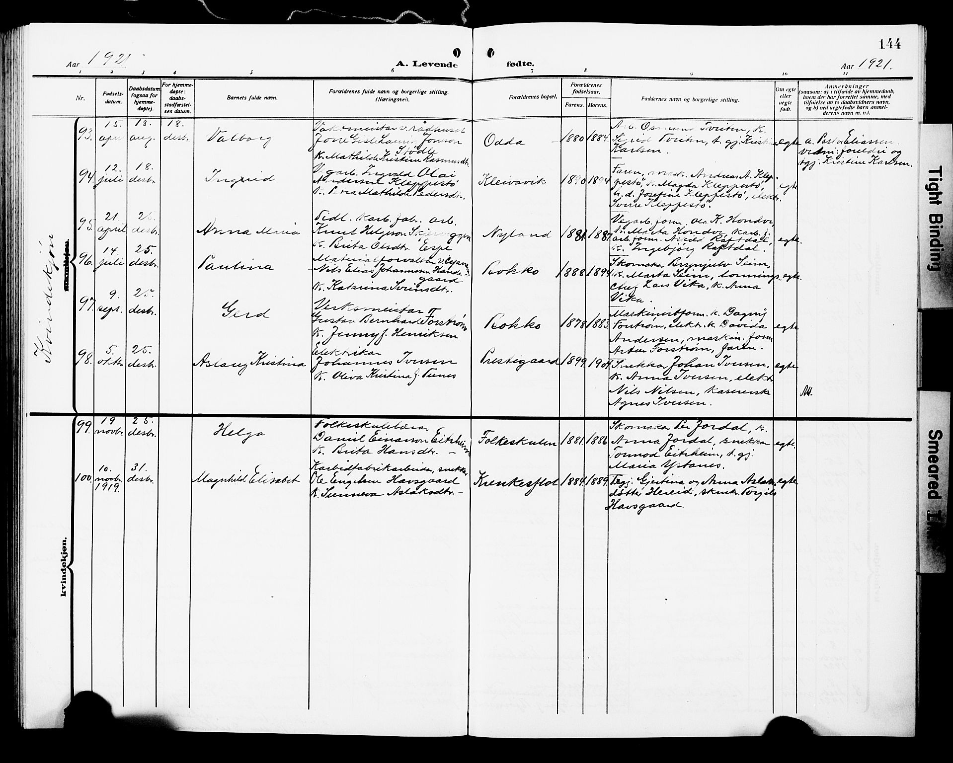 Odda Sokneprestembete, AV/SAB-A-77201/H/Hab: Parish register (copy) no. A 8, 1910-1923, p. 144