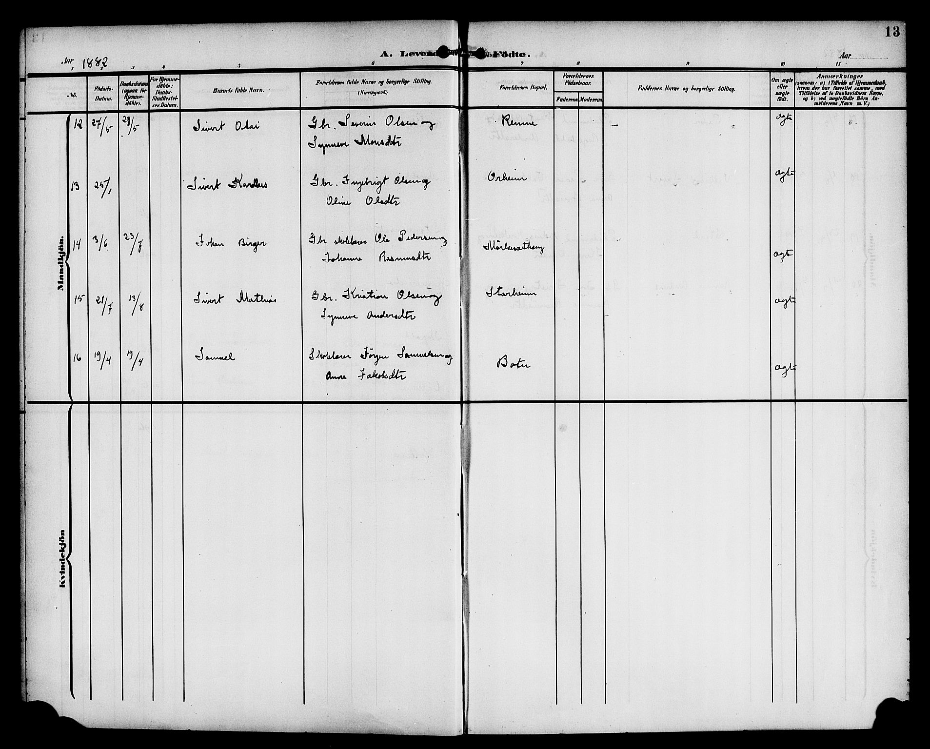 Eid sokneprestembete, AV/SAB-A-82301/H/Haa/Haac/L0001: Parish register (official) no. C 1, 1879-1899, p. 13