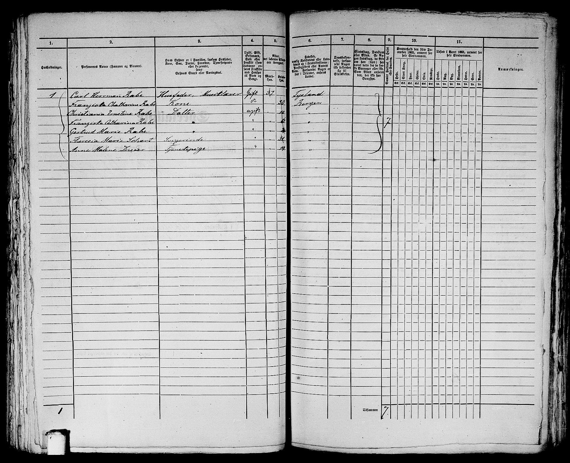 RA, 1865 census for Bergen, 1865, p. 2837