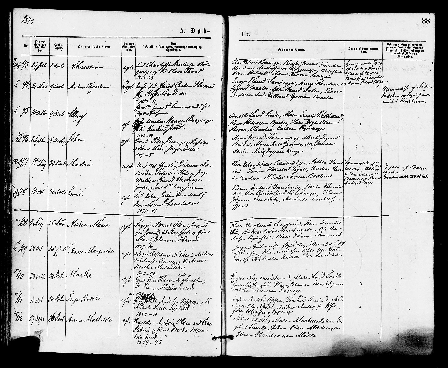 Norderhov kirkebøker, AV/SAKO-A-237/F/Fa/L0015: Parish register (official) no. 15, 1875-1884, p. 88