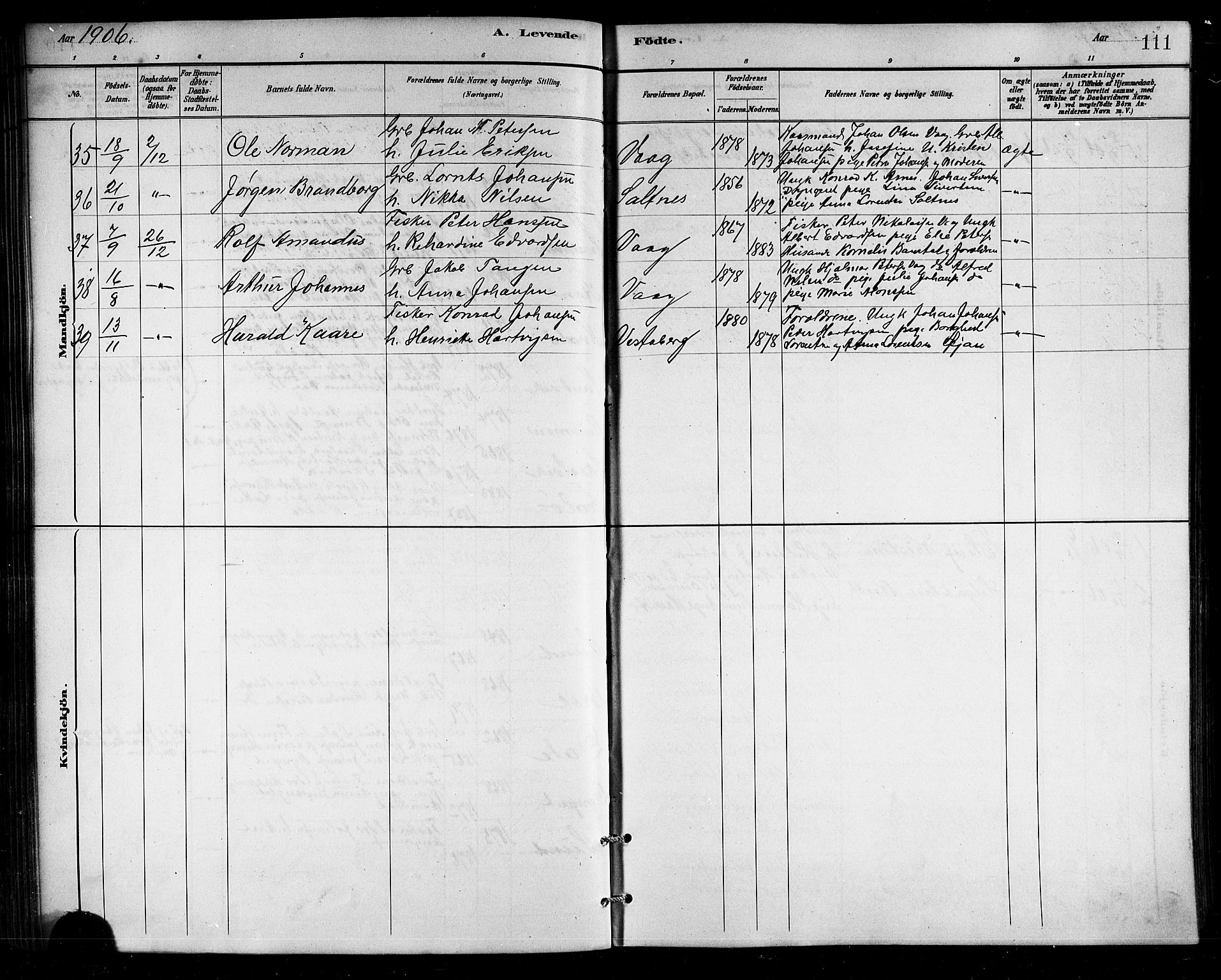 Ministerialprotokoller, klokkerbøker og fødselsregistre - Nordland, SAT/A-1459/812/L0188: Parish register (copy) no. 812C06, 1884-1912, p. 111