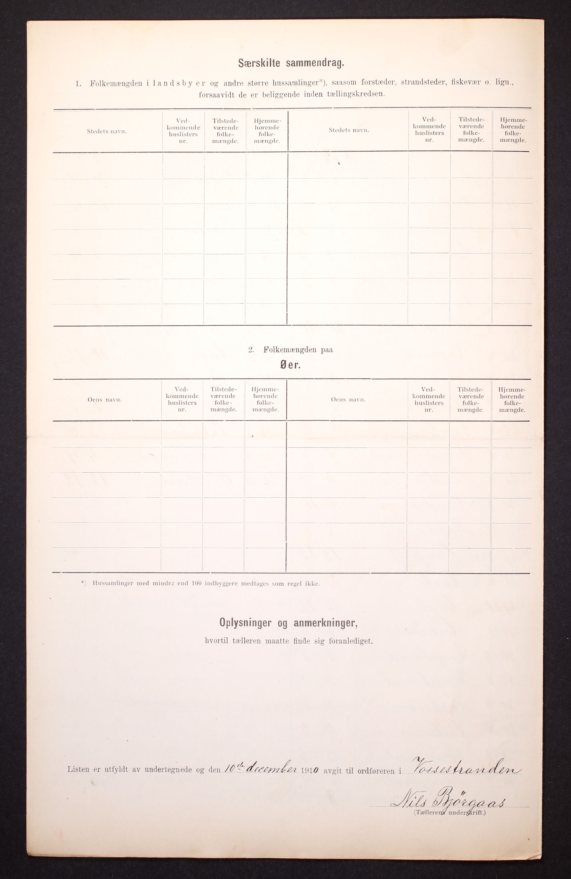 RA, 1910 census for Vossestrand, 1910, p. 6