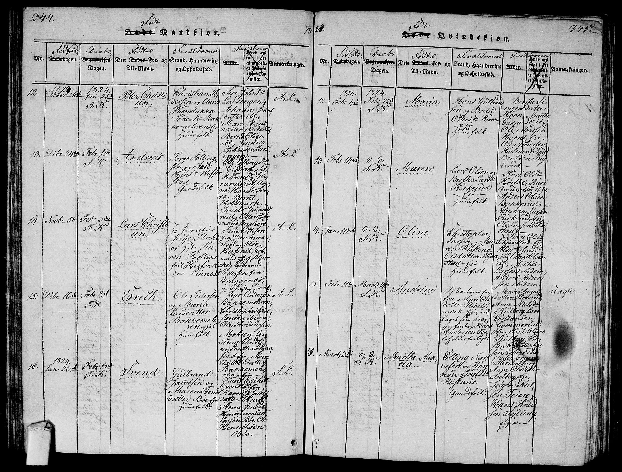 Lier kirkebøker, AV/SAKO-A-230/G/Ga/L0001: Parish register (copy) no. I 1, 1813-1824, p. 344-345