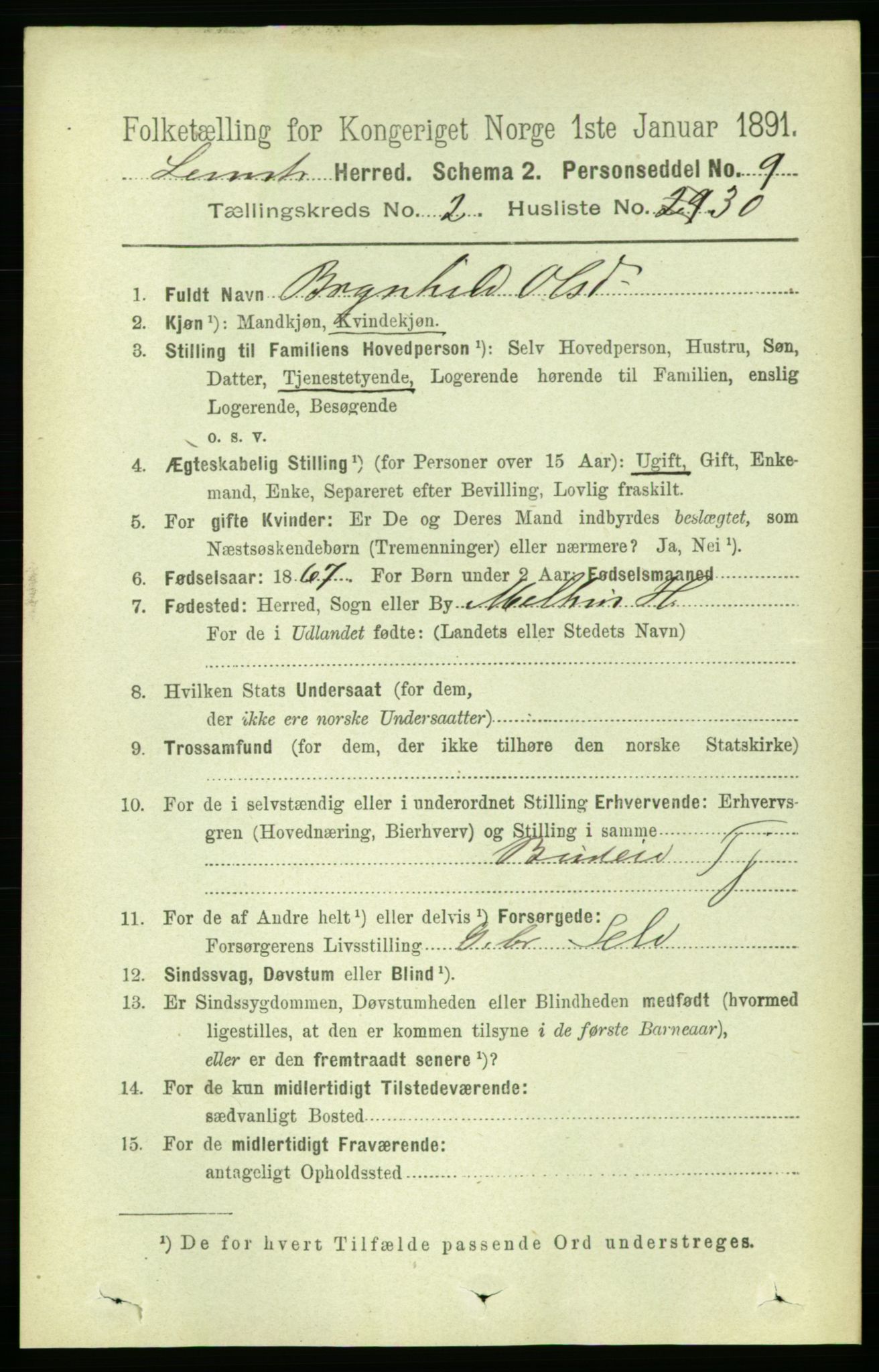 RA, 1891 census for 1654 Leinstrand, 1891, p. 695