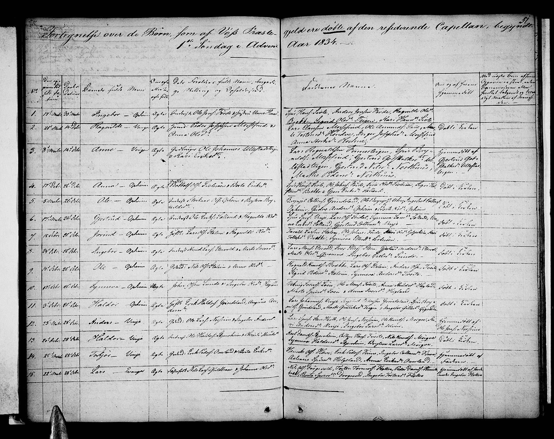 Voss sokneprestembete, AV/SAB-A-79001: Curate's parish register no. A 1, 1821-1841, p. 51