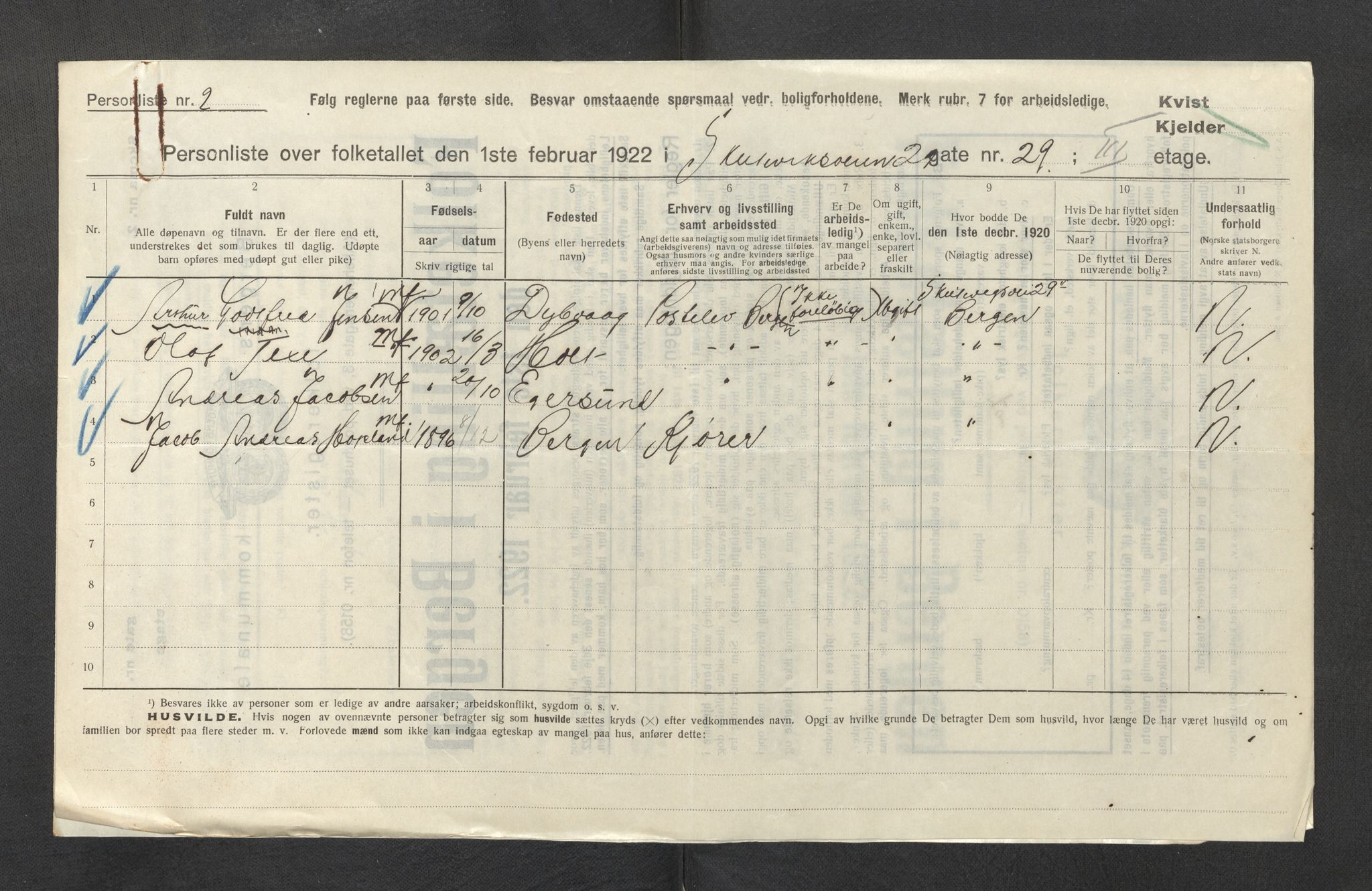 SAB, Municipal Census 1922 for Bergen, 1922, p. 38354