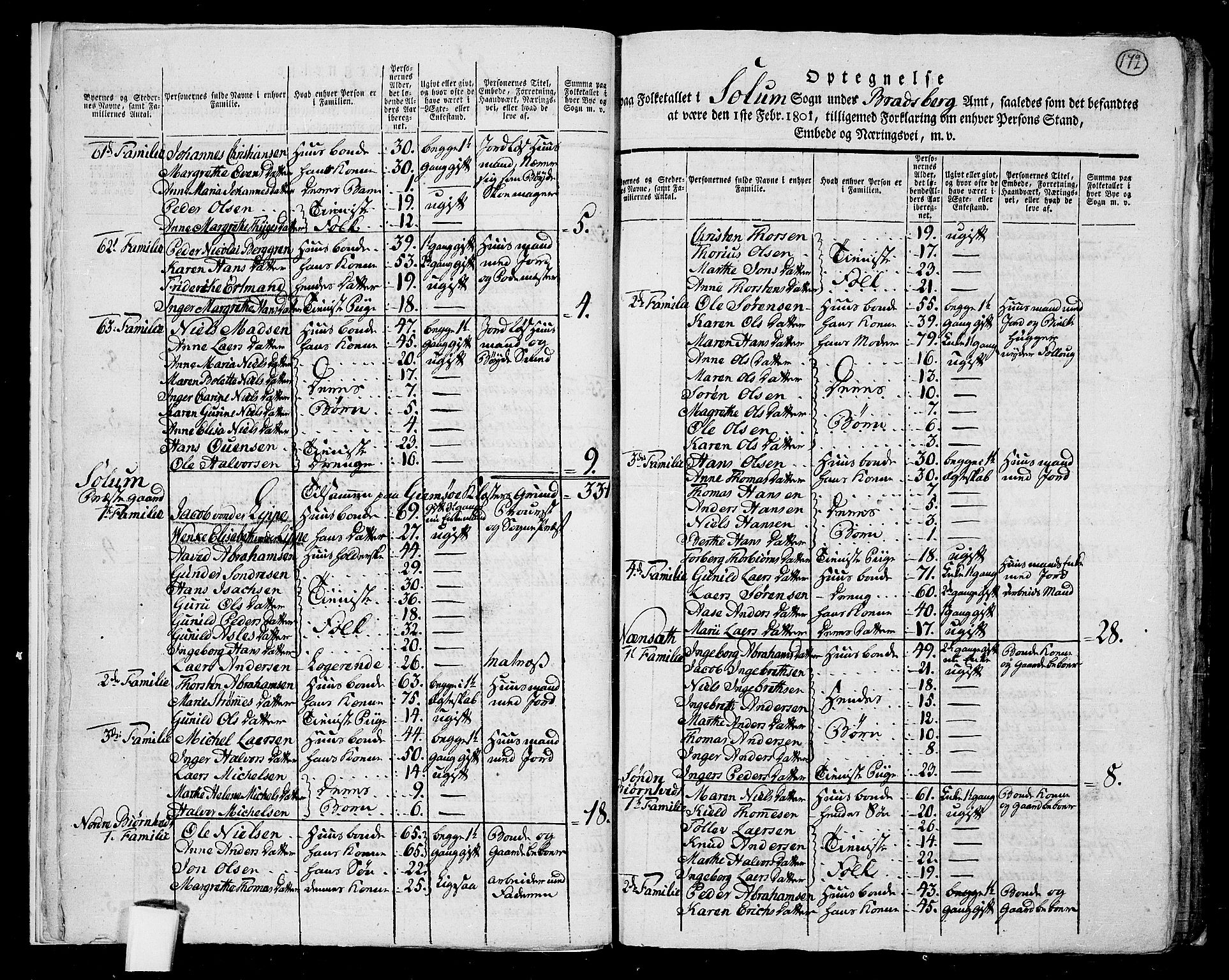 RA, 1801 census for 0818P Solum, 1801, p. 171b-172a