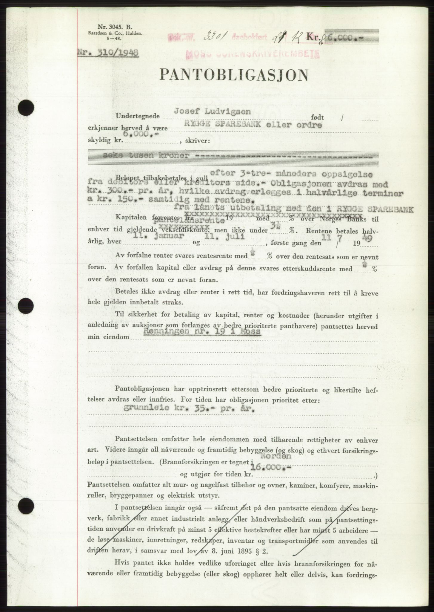 Moss sorenskriveri, AV/SAO-A-10168: Mortgage book no. B20, 1948-1948, Diary no: : 3301/1948