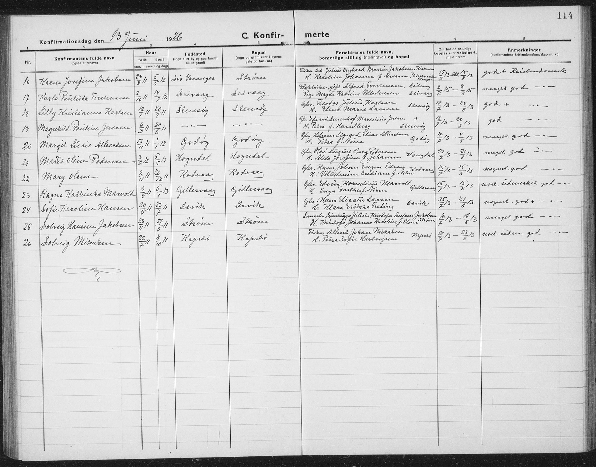 Ministerialprotokoller, klokkerbøker og fødselsregistre - Nordland, SAT/A-1459/804/L0089: Parish register (copy) no. 804C02, 1918-1935, p. 114