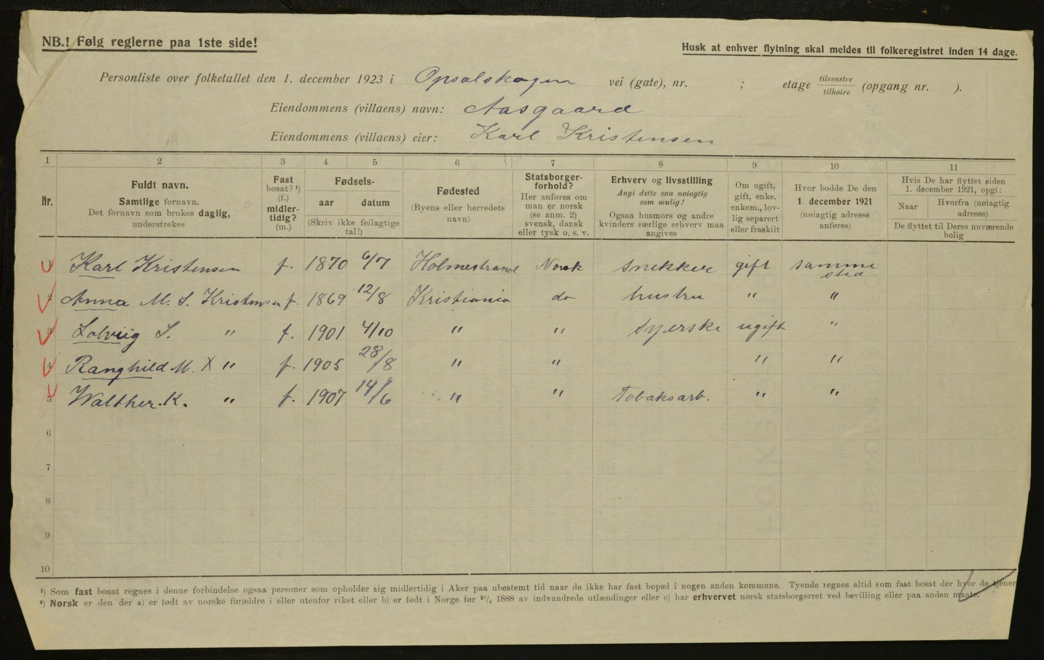 , Municipal Census 1923 for Aker, 1923, p. 29032