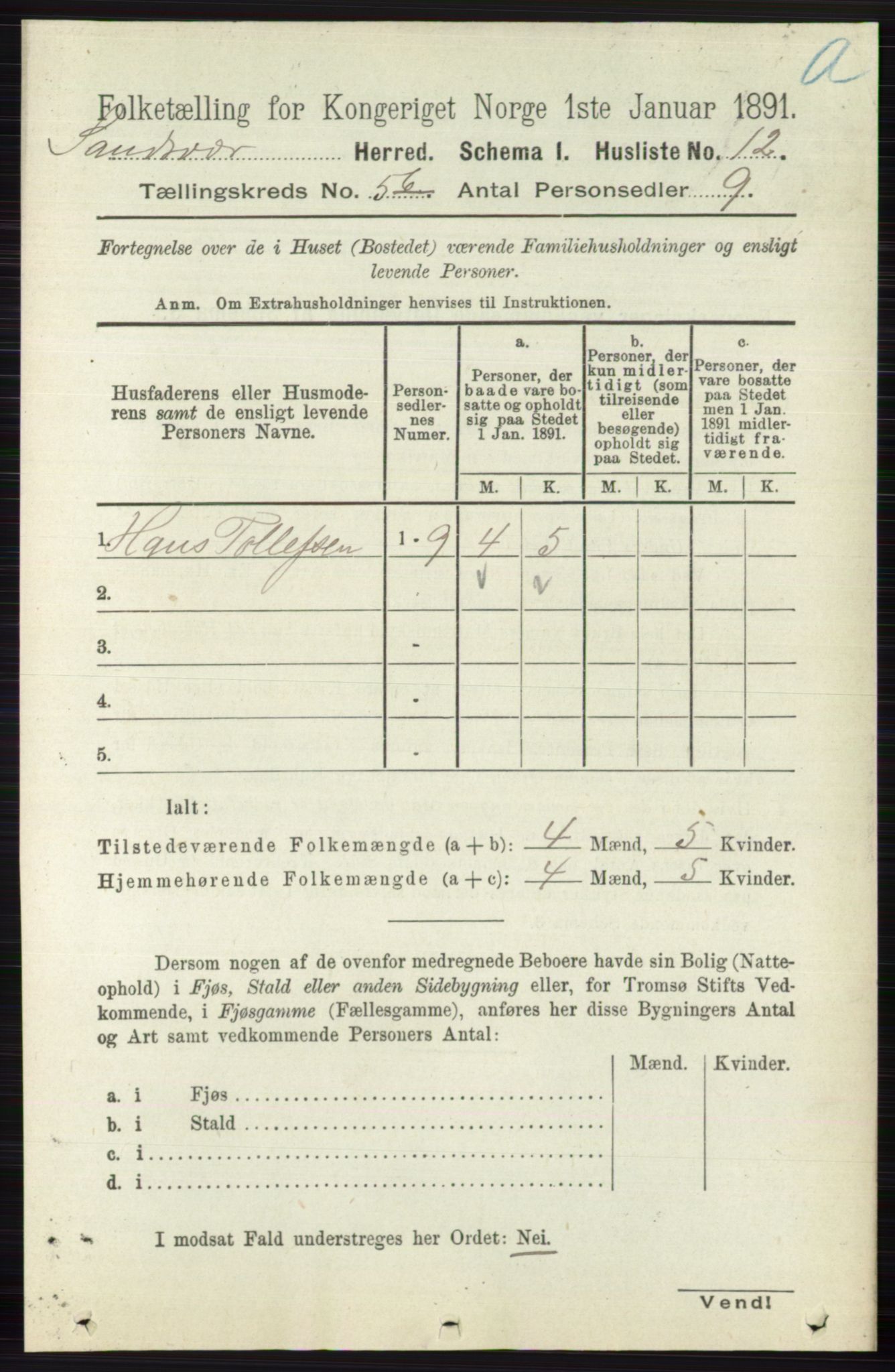 RA, 1891 census for 0629 Sandsvær, 1891, p. 2691