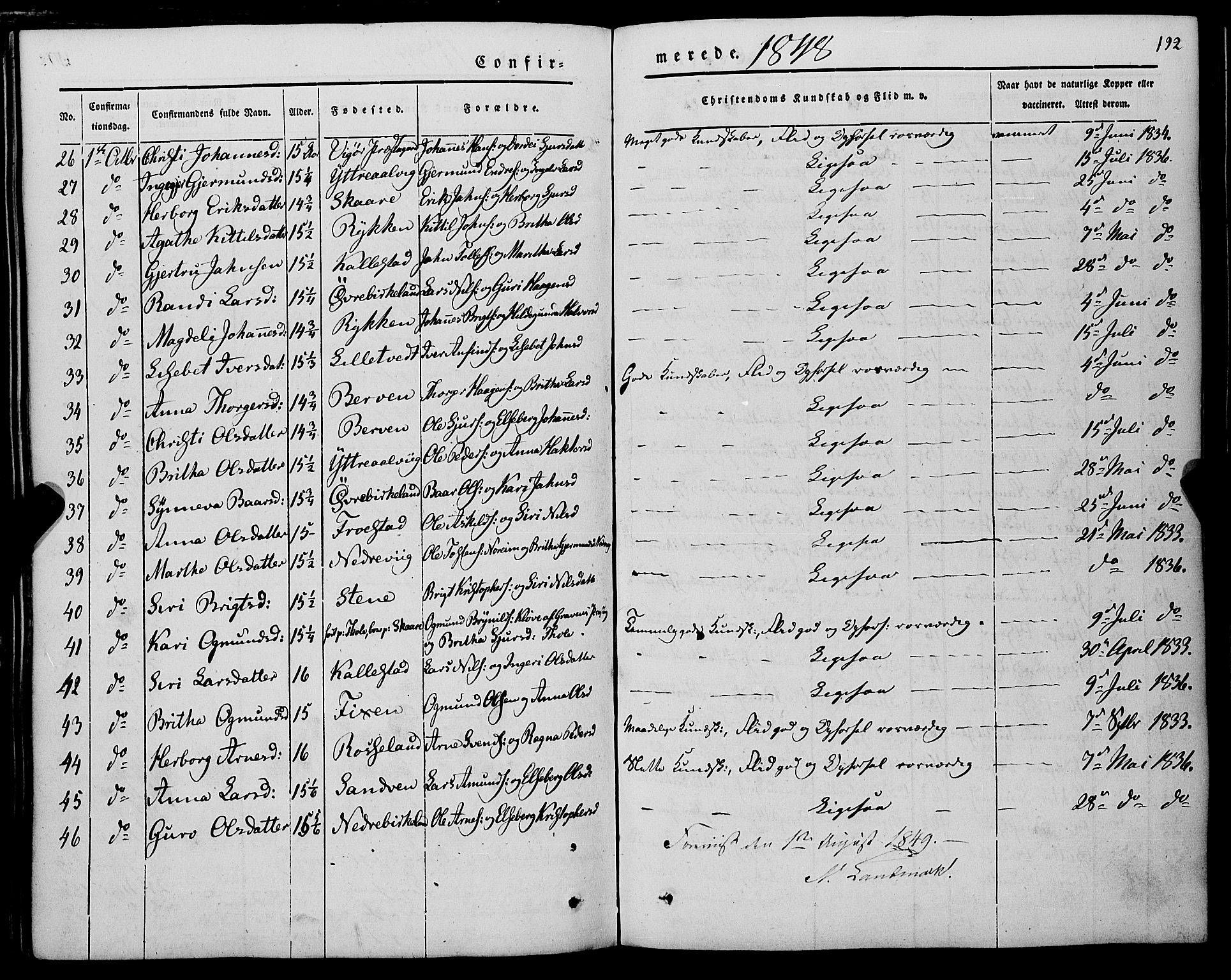 Kvam sokneprestembete, SAB/A-76201/H/Haa: Parish register (official) no. A 8, 1844-1863, p. 192