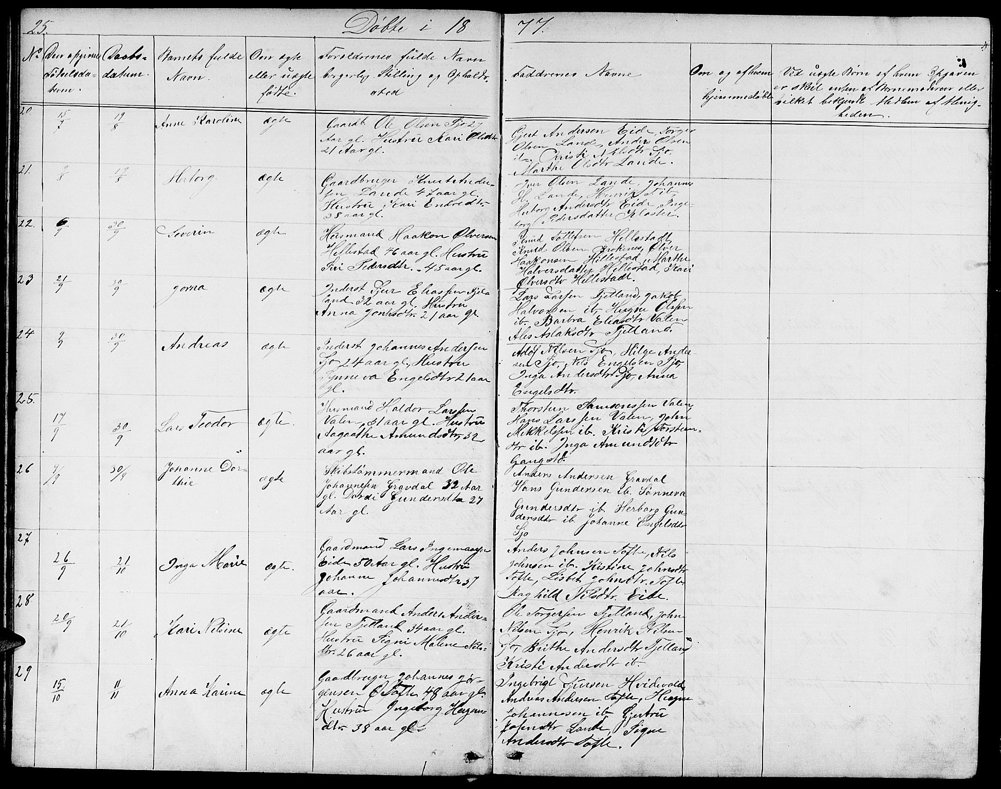 Fjelberg sokneprestembete, SAB/A-75201/H/Hab: Parish register (copy) no. B 3, 1868-1888, p. 25