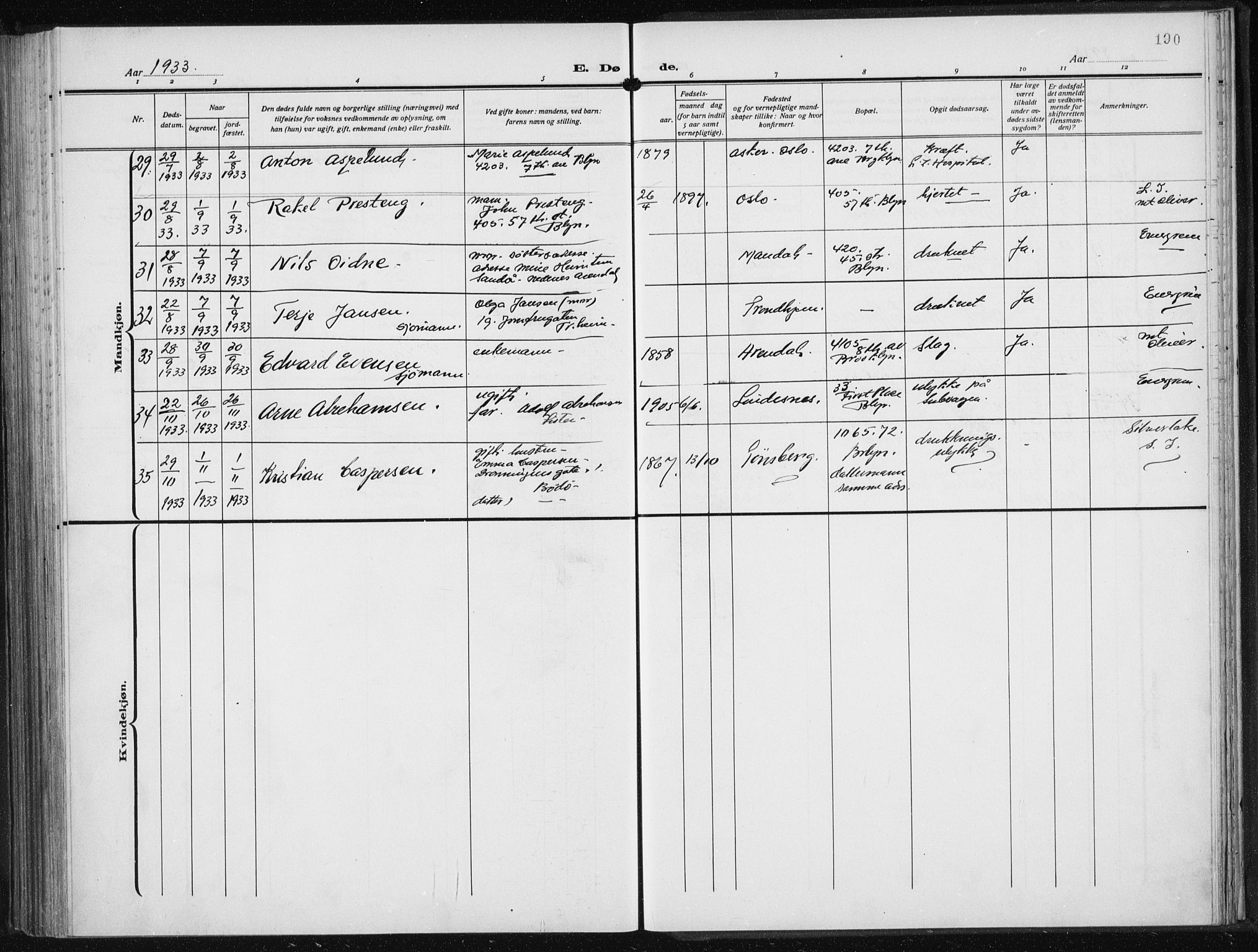 Den norske sjømannsmisjon i utlandet/New York, AV/SAB-SAB/PA-0110/H/Ha/L0008: Parish register (official) no. A 8, 1923-1935, p. 190