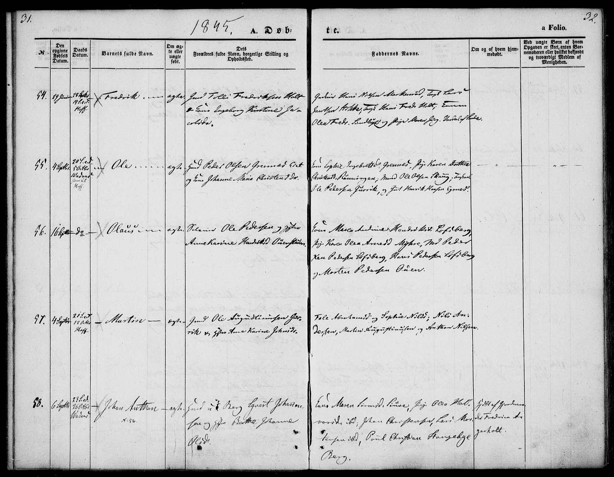 Hof kirkebøker, AV/SAKO-A-64/F/Fa/L0005: Parish register (official) no. I 5, 1844-1851, p. 31-32