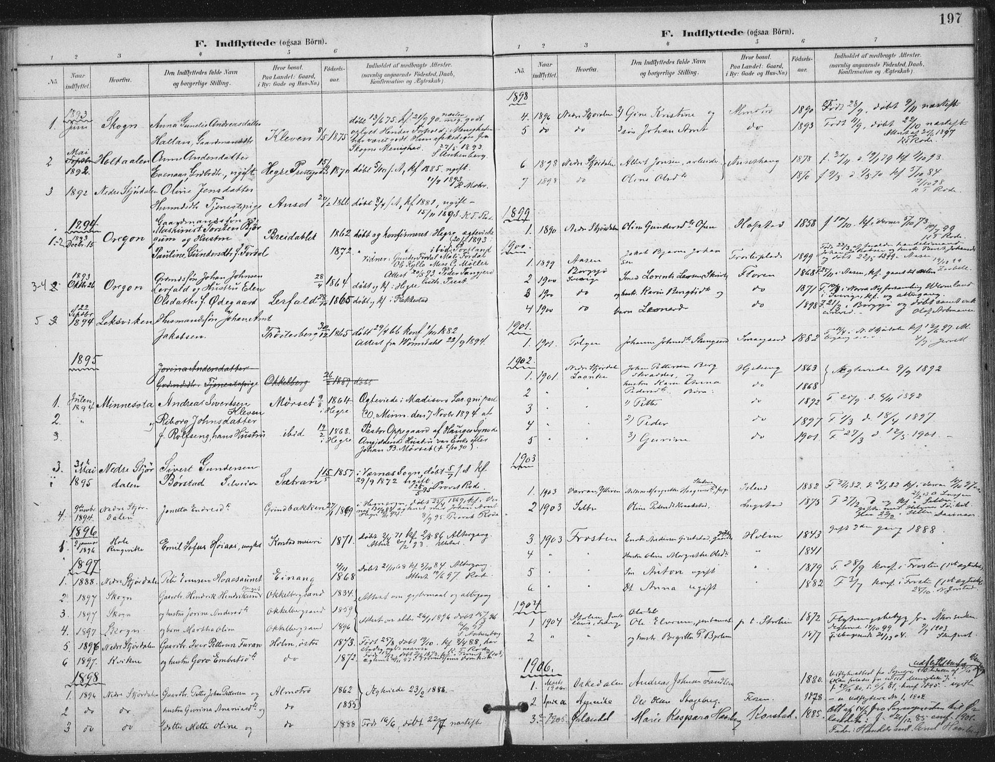 Ministerialprotokoller, klokkerbøker og fødselsregistre - Nord-Trøndelag, SAT/A-1458/703/L0031: Parish register (official) no. 703A04, 1893-1914, p. 197