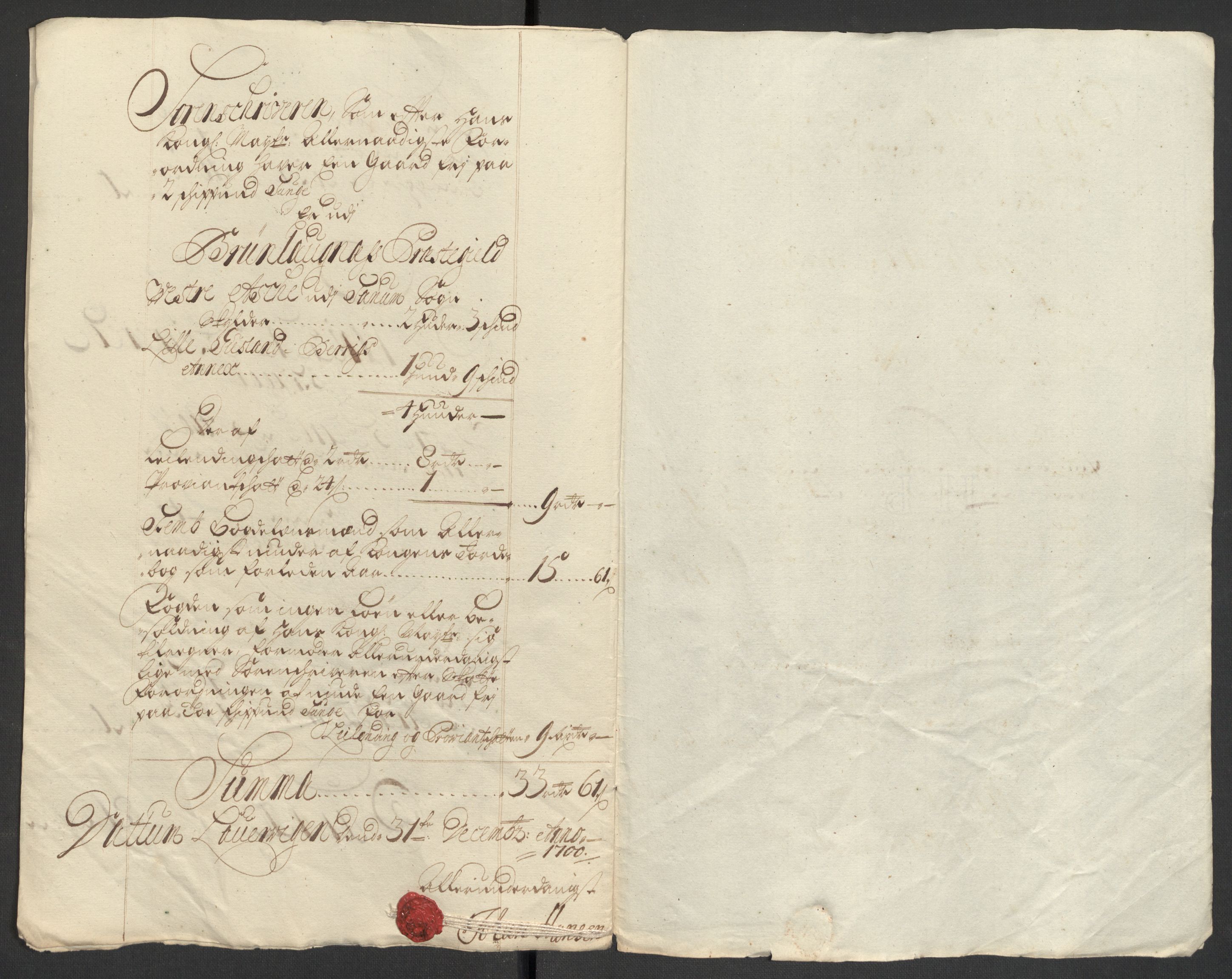 Rentekammeret inntil 1814, Reviderte regnskaper, Fogderegnskap, RA/EA-4092/R33/L1976: Fogderegnskap Larvik grevskap, 1698-1701, p. 278