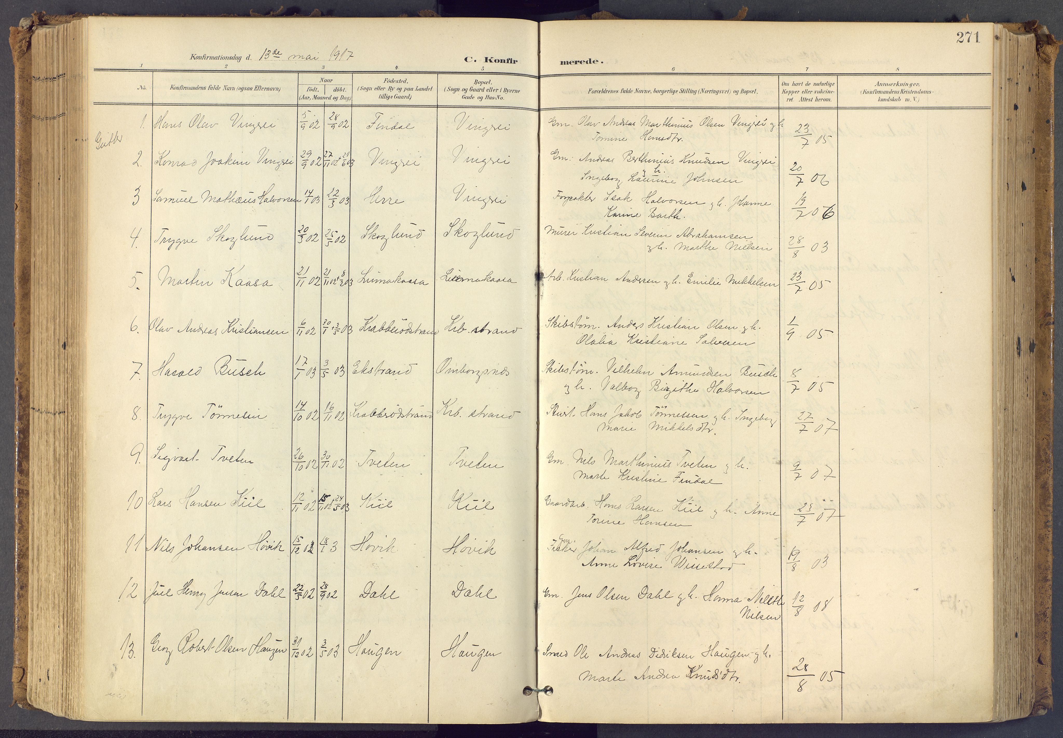 Bamble kirkebøker, SAKO/A-253/F/Fa/L0009: Parish register (official) no. I 9, 1901-1917, p. 271