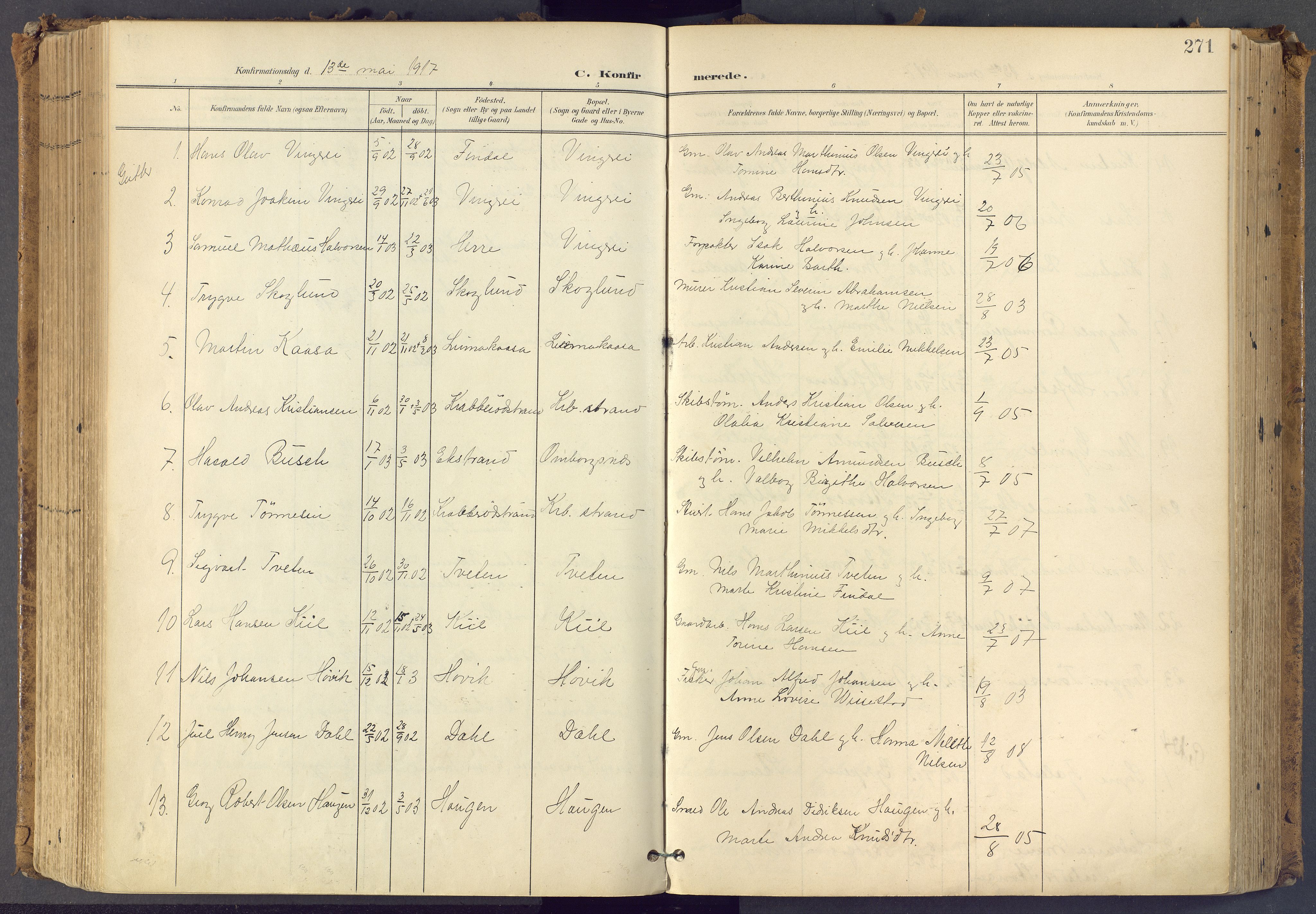 Bamble kirkebøker, AV/SAKO-A-253/F/Fa/L0009: Parish register (official) no. I 9, 1901-1917, p. 271