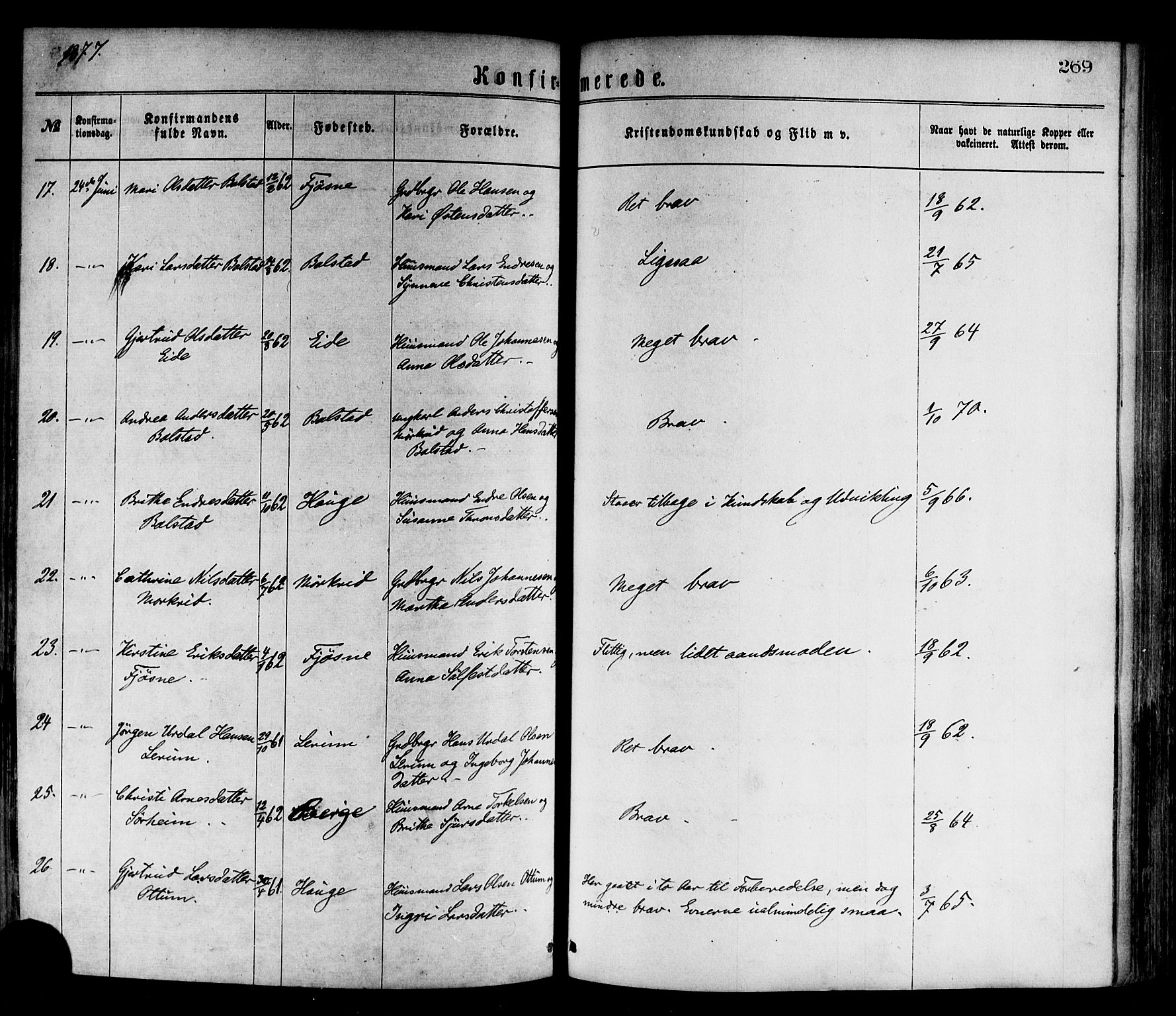 Luster sokneprestembete, AV/SAB-A-81101/H/Haa/Haaa/L0010: Parish register (official) no. A 10, 1871-1886, p. 269