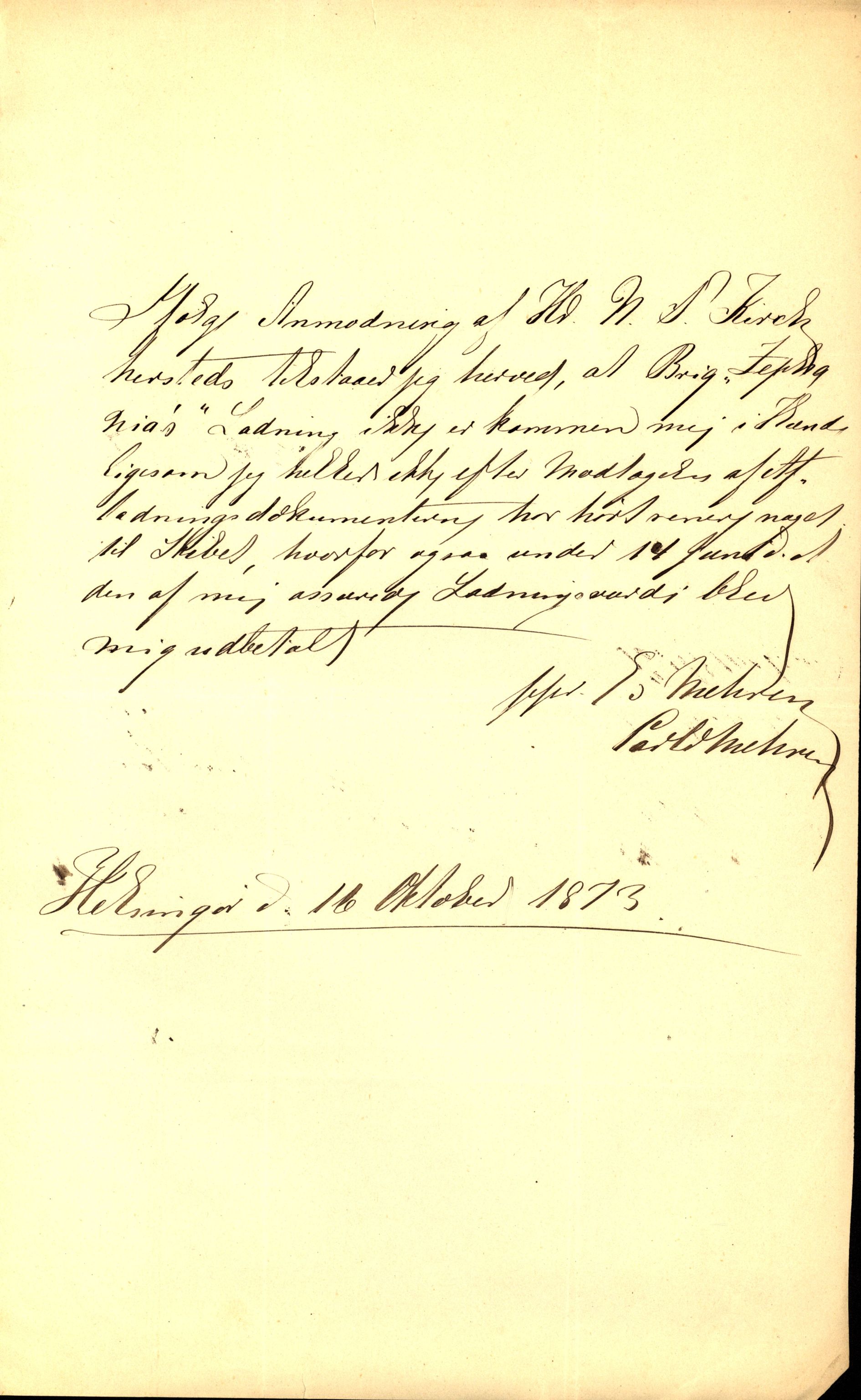 Pa 63 - Østlandske skibsassuranceforening, VEMU/A-1079/G/Ga/L0005/0017: Havaridokumenter / Stephania, 1873