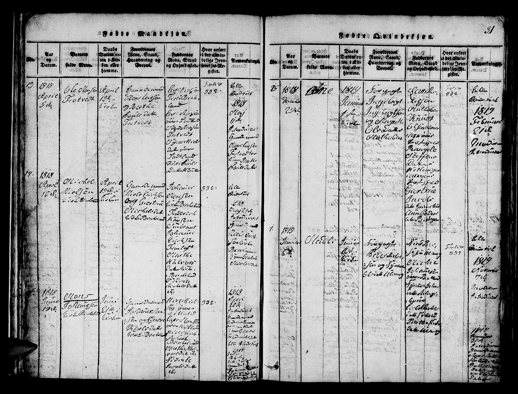 Fana Sokneprestembete, SAB/A-75101/H/Hab/Haba/L0001: Parish register (copy) no. A 1, 1816-1836, p. 31