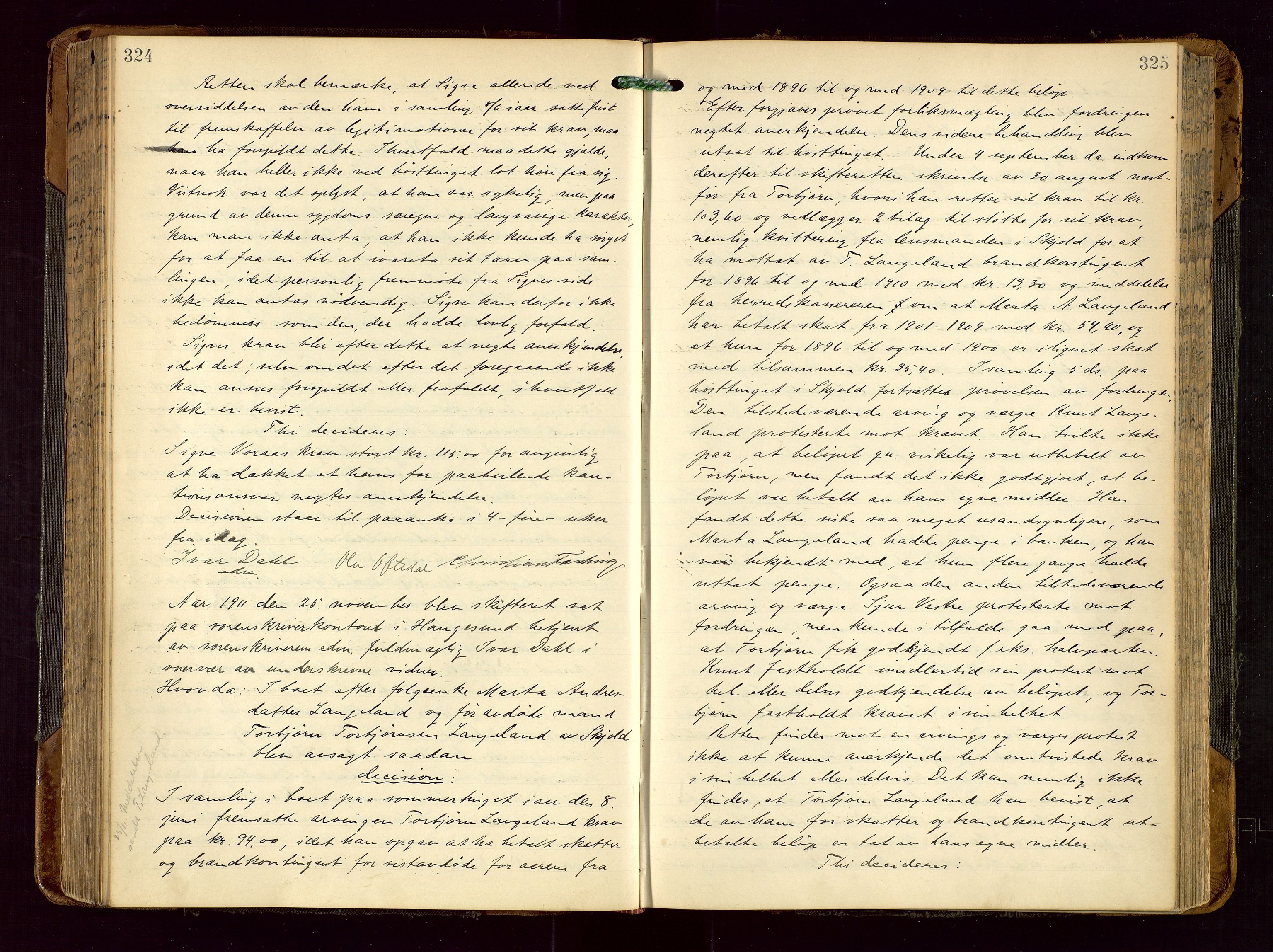 Karmsund sorenskriveri, AV/SAST-A-100311/01/IV/IVDBA/L0007: SKIFTEPROTOKOLL TORV/TYSV/SKJOLD/VATS, 1904-1924, p. 324-325