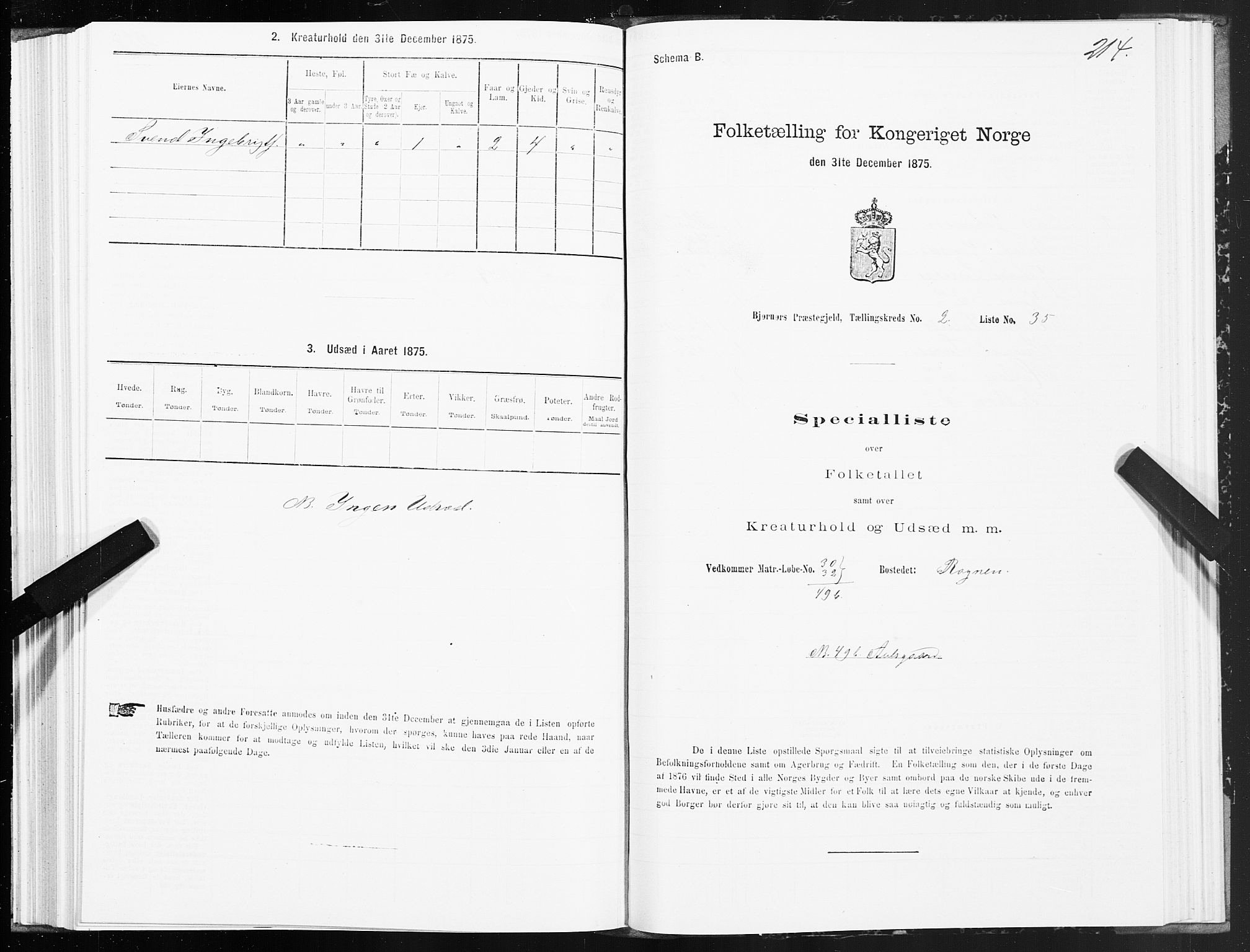 SAT, 1875 census for 1632P Bjørnør, 1875, p. 1214