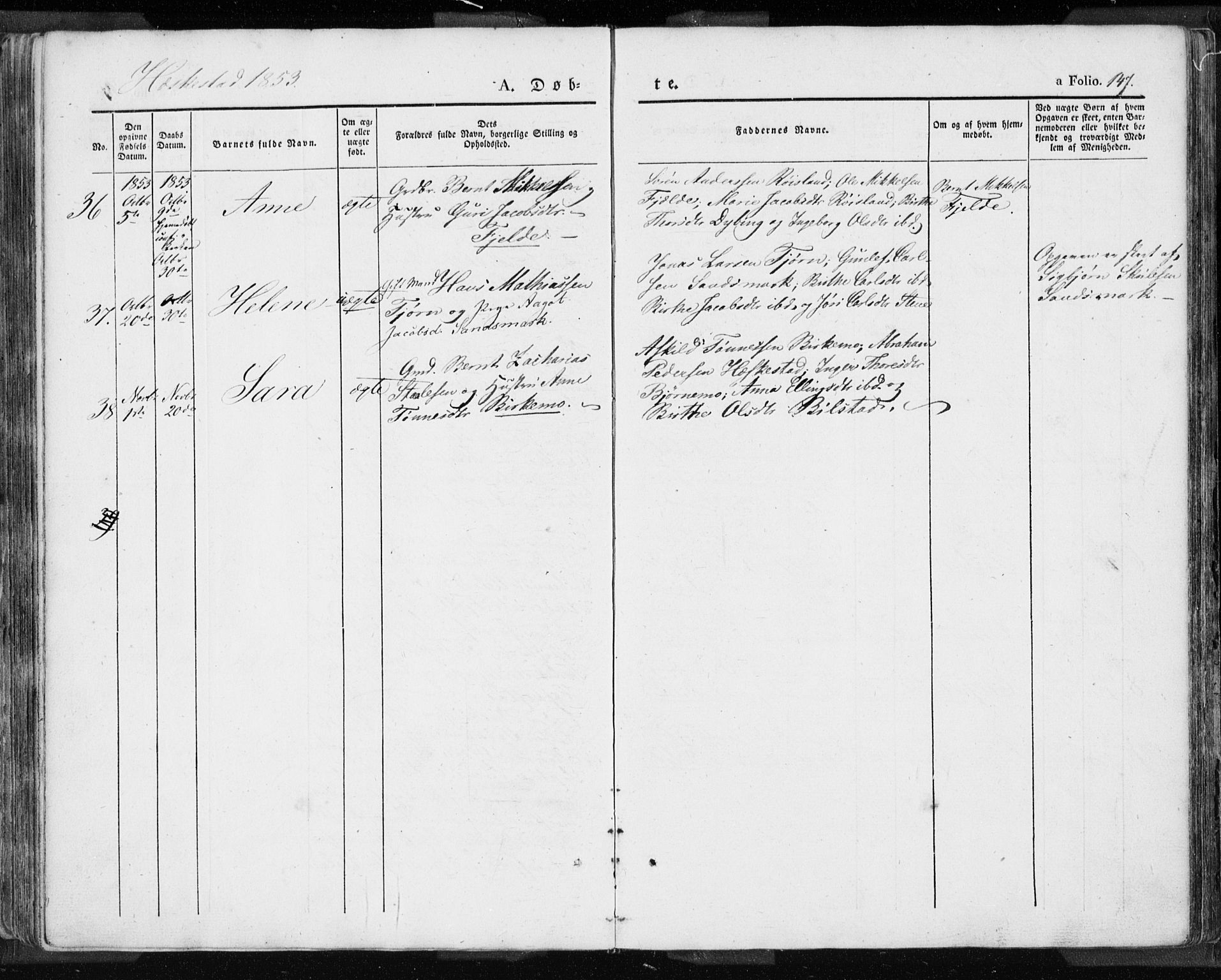 Lund sokneprestkontor, SAST/A-101809/S06/L0007: Parish register (official) no. A 7.1, 1833-1854, p. 147